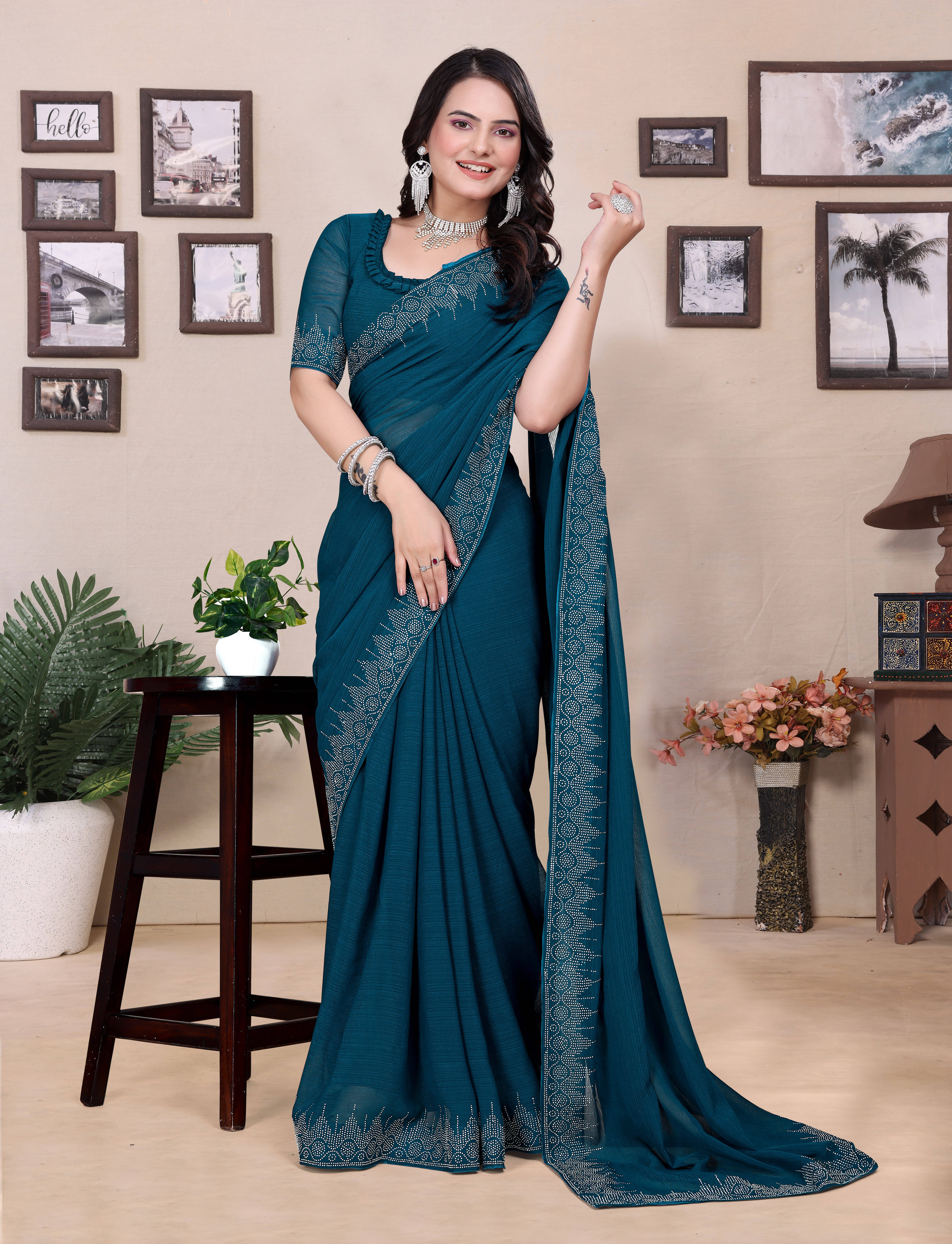 Sadika Georgette Embellished Saree With Unstitched Blouse Piece ( Blue ) Sadika Georgette Embellished Saree With Unstitched Blouse Piece ( Blue )