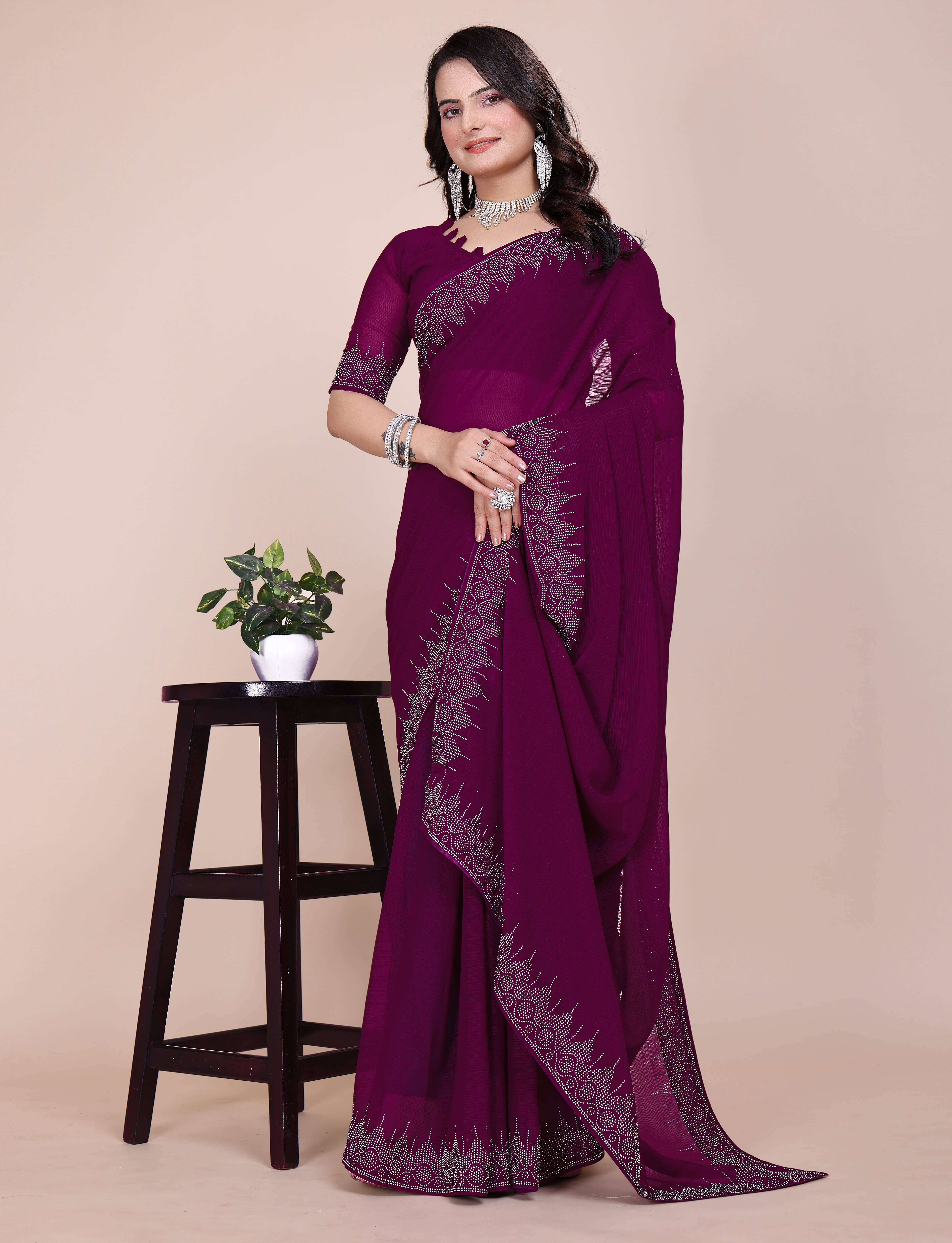 Sadika Georgette Embellished Saree With Unstitched Blouse Piece ( Purple ) Sadika Georgette Embellished Saree With Unstitched Blouse Piece ( Purple )