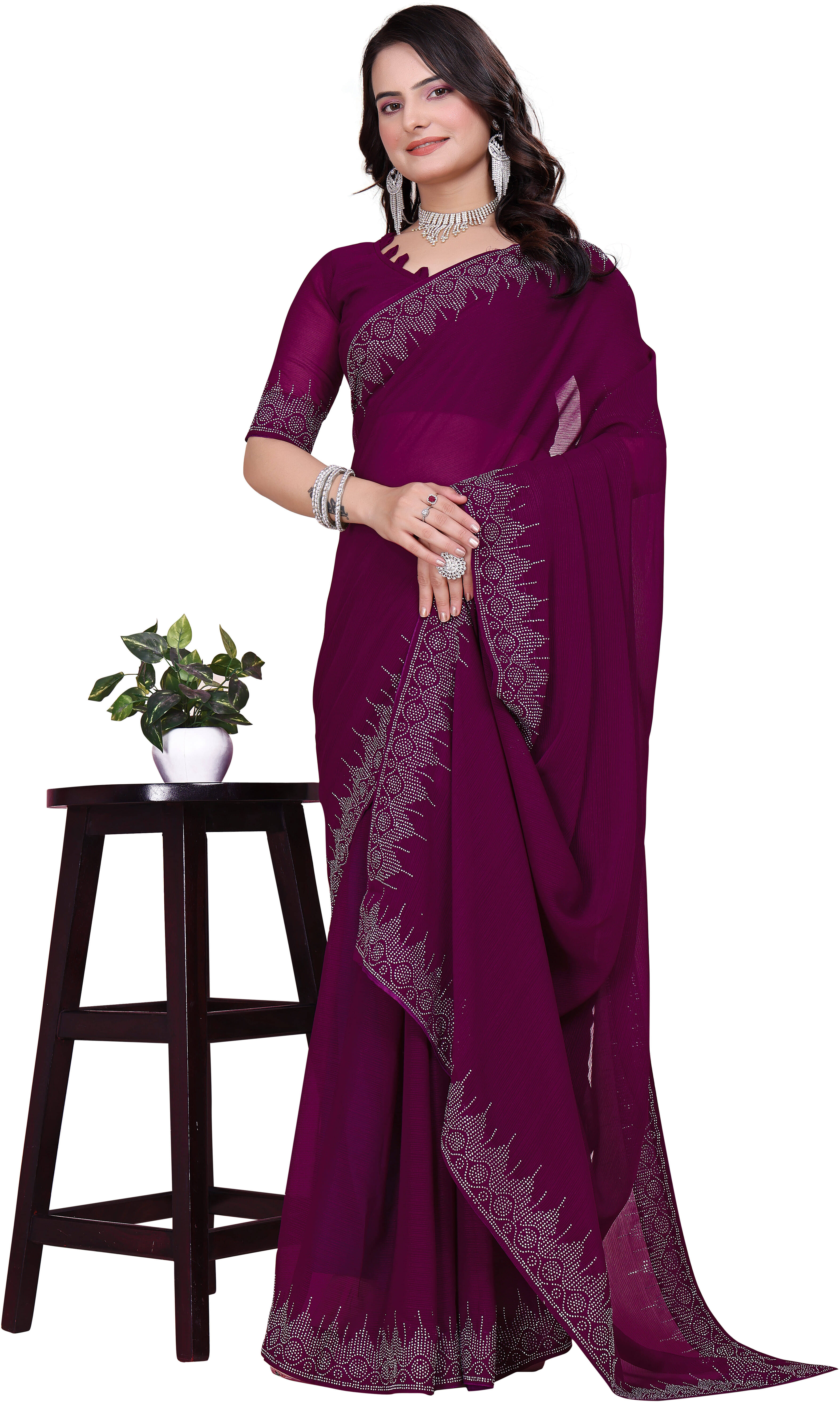 Sadika Georgette Embellished Saree With Unstitched Blouse Piece ( Purple ) Sadika Georgette Embellished Saree With Unstitched Blouse Piece ( Purple )
