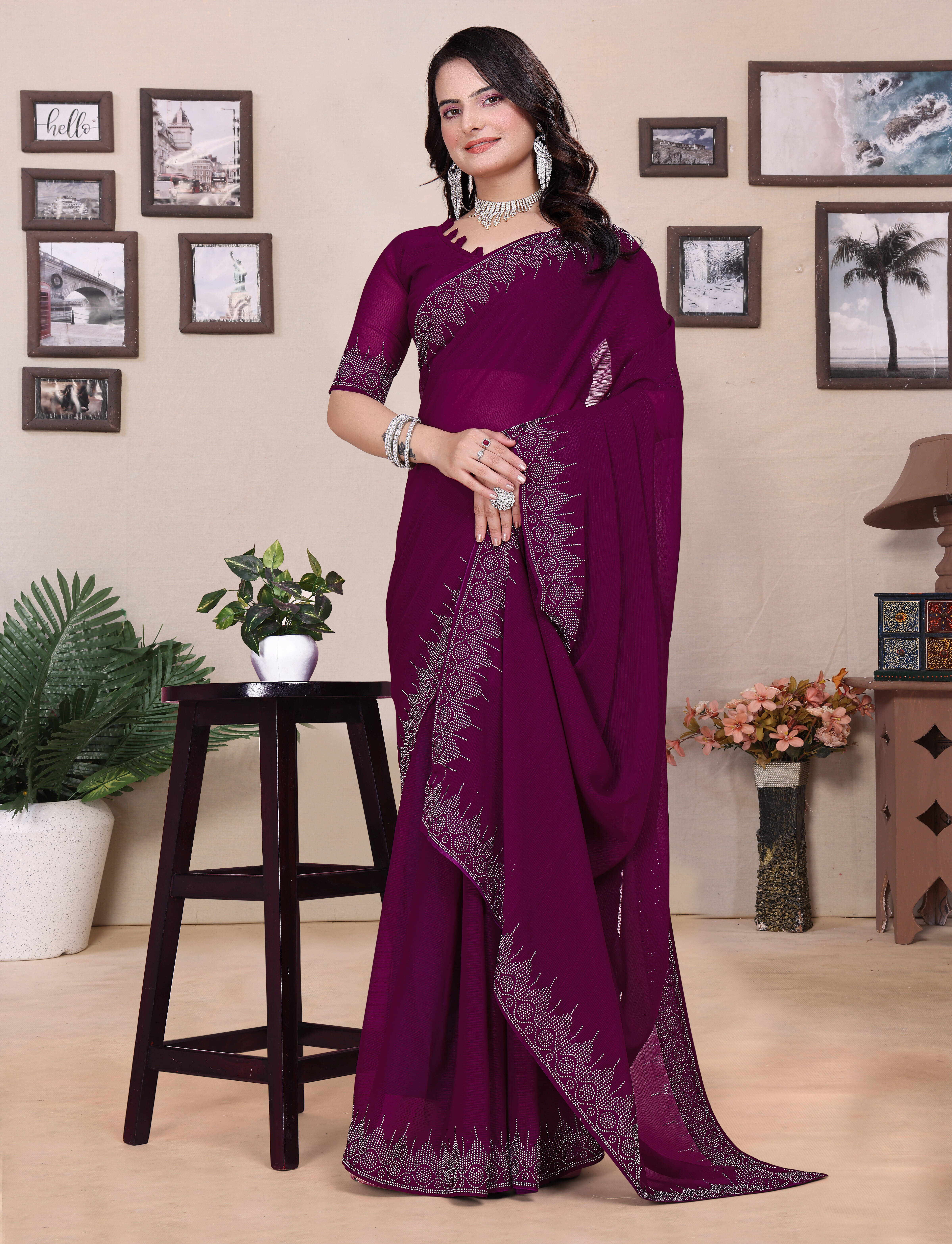 Sadika Georgette Embellished Saree With Unstitched Blouse Piece ( Purple ) Sadika Georgette Embellished Saree With Unstitched Blouse Piece ( Purple )