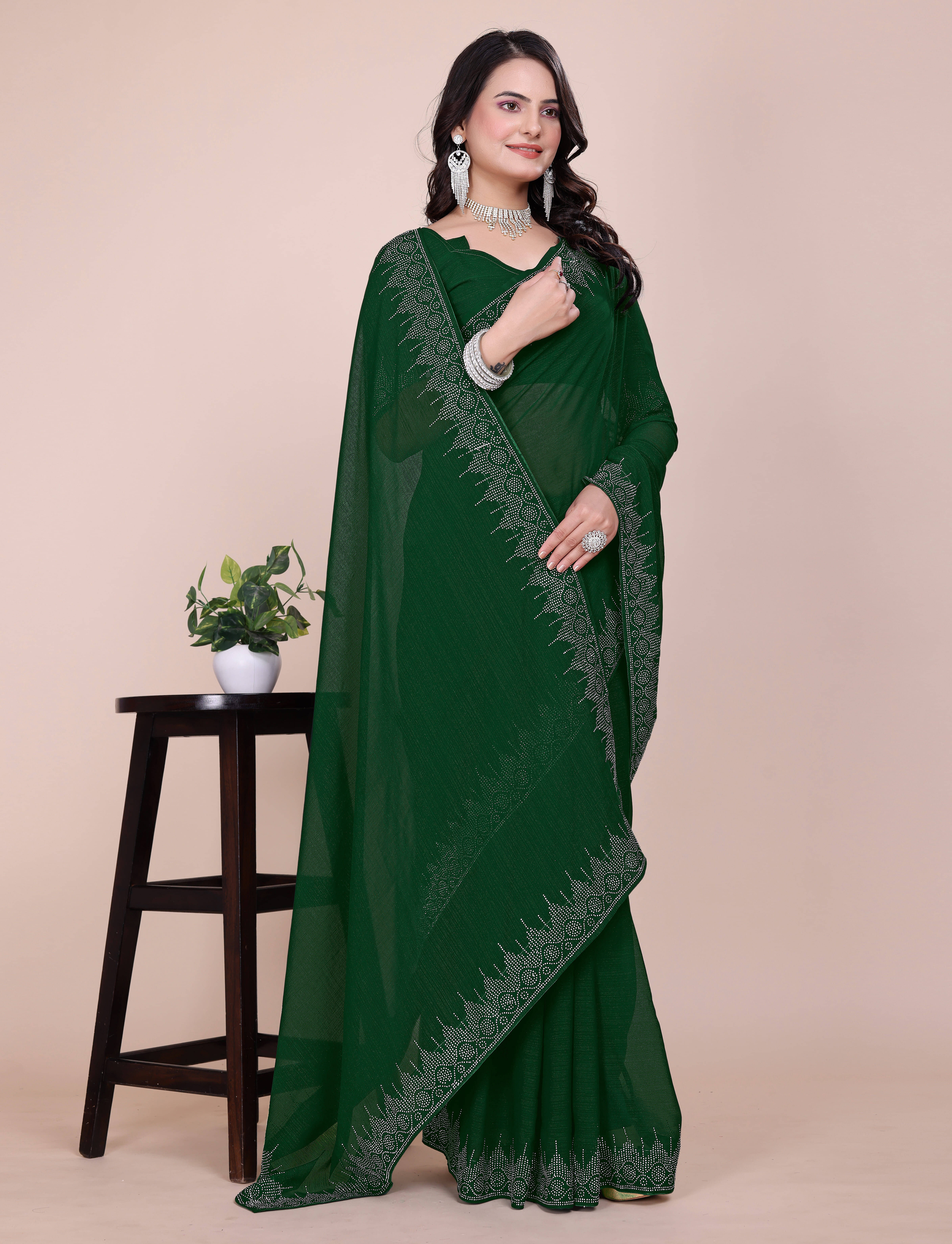 Sadika Georgette Embellished Saree With Unstitched Blouse Piece ( Green ) Sadika Georgette Embellished Saree With Unstitched Blouse Piece ( Green )