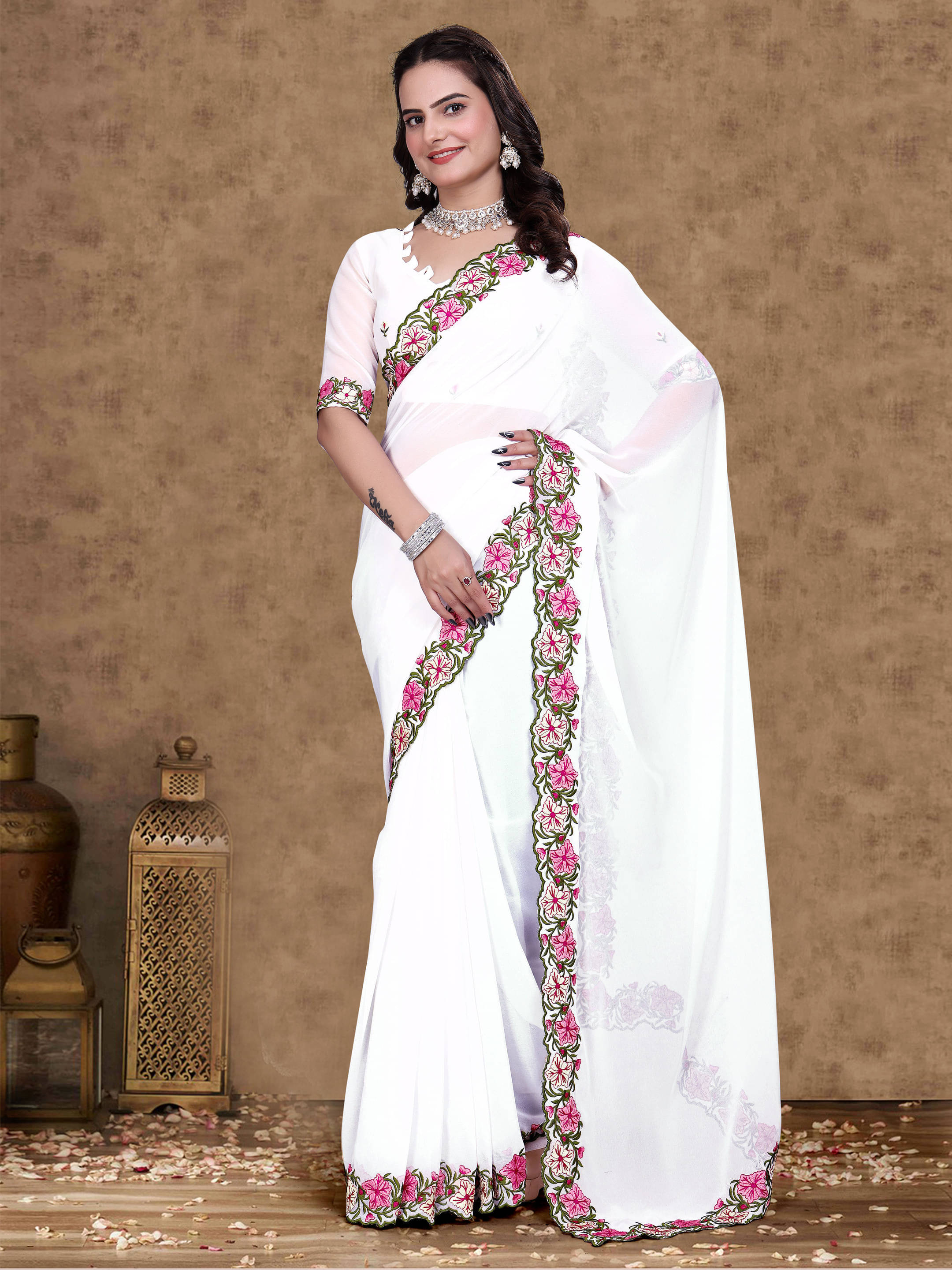 Sadika Georgette Embroidered Saree With Unstitched Blouse Piece ( Black ) Sadika Georgette Embroidered Saree With Unstitched Blouse Piece ( Black )