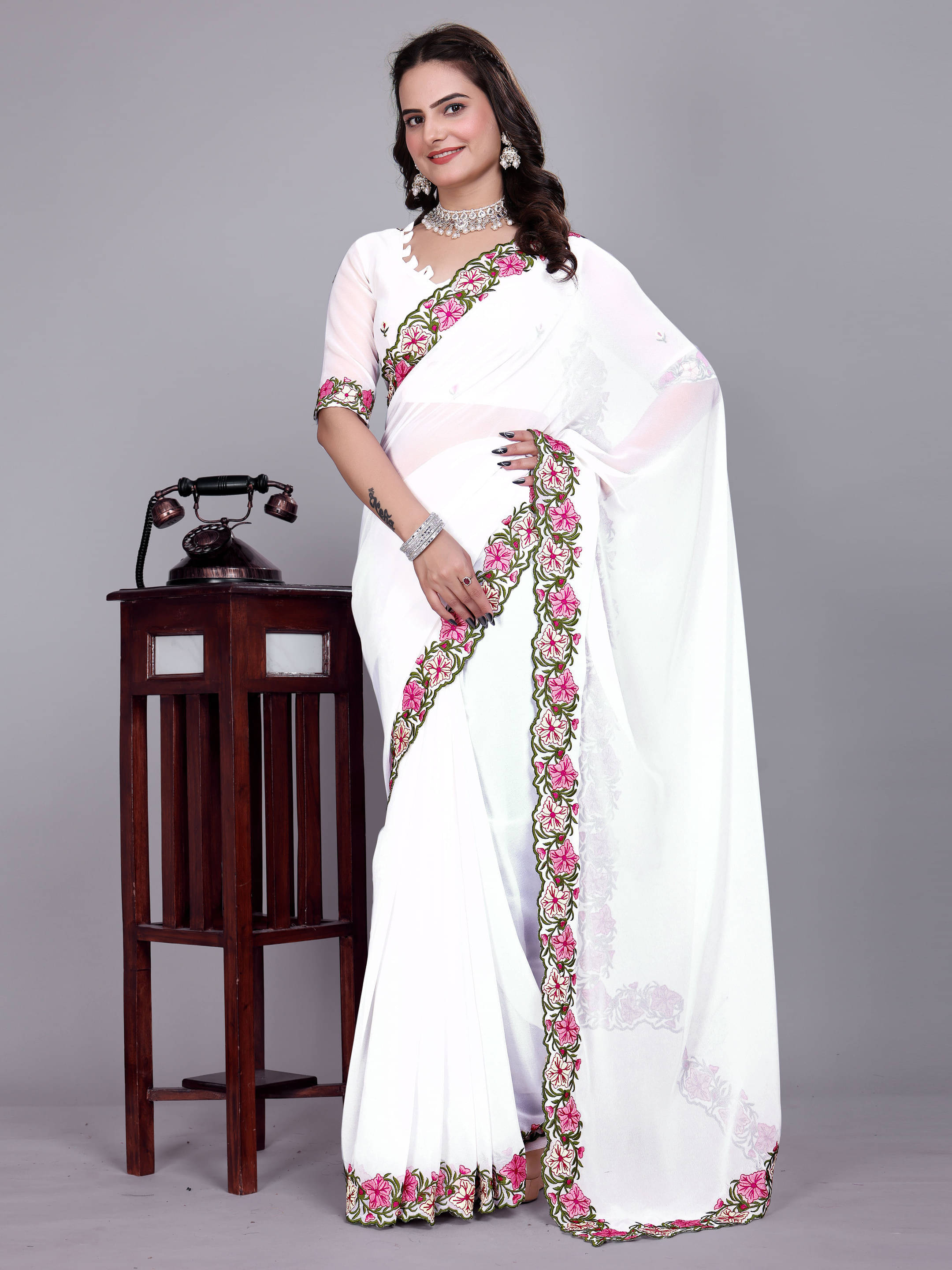 Sadika Georgette Embroidered Saree With Unstitched Blouse Piece ( Black ) Sadika Georgette Embroidered Saree With Unstitched Blouse Piece ( Black )