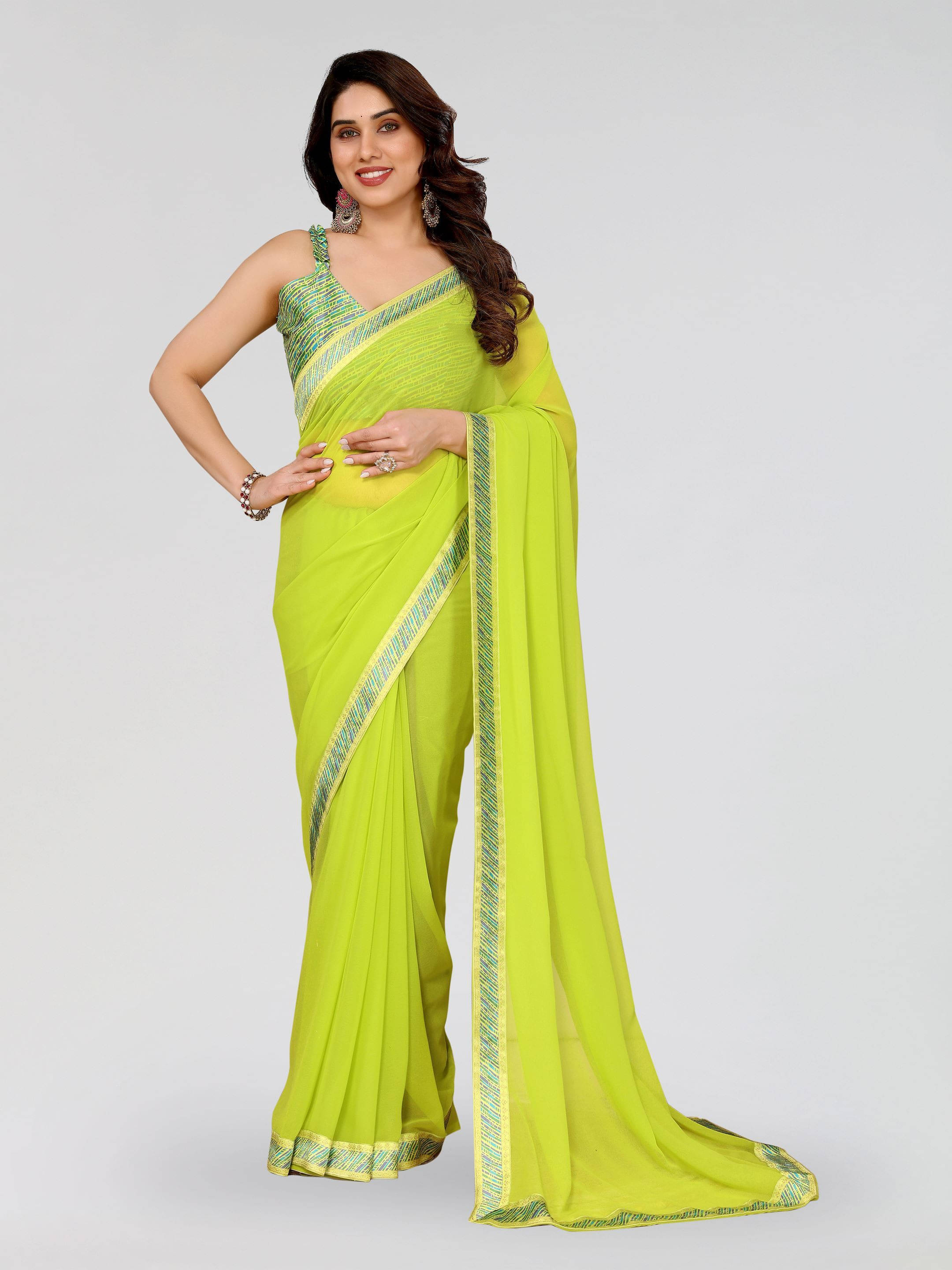 Sadika Georgette Printed Saree With Unstitched Blouse Piece ( Light Green ) Sadika Georgette Printed Saree With Unstitched Blouse Piece ( Light Green )