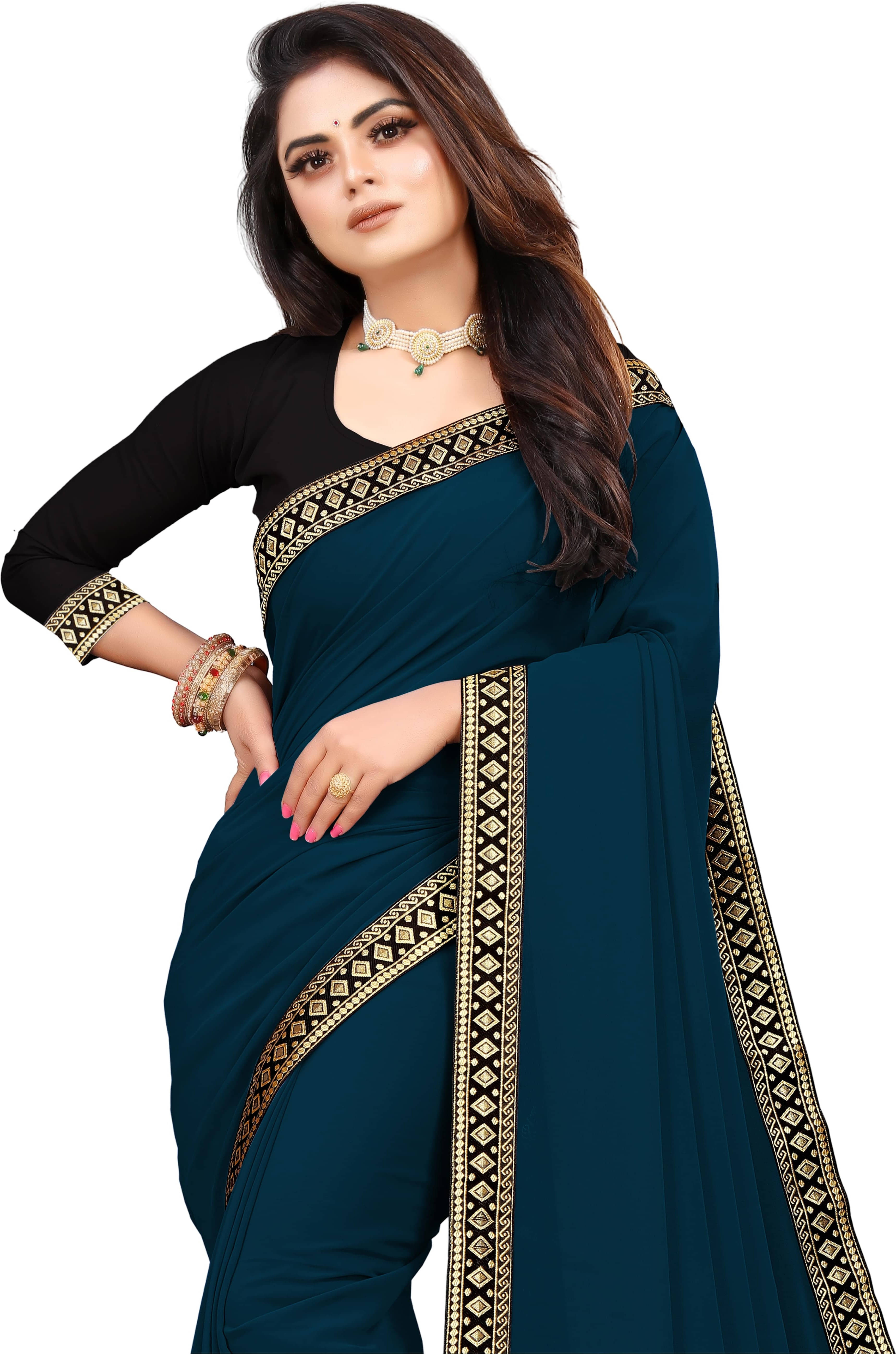     			Sadika Georgette Solid Saree With Unstitched Blouse Piece ( Blue )
