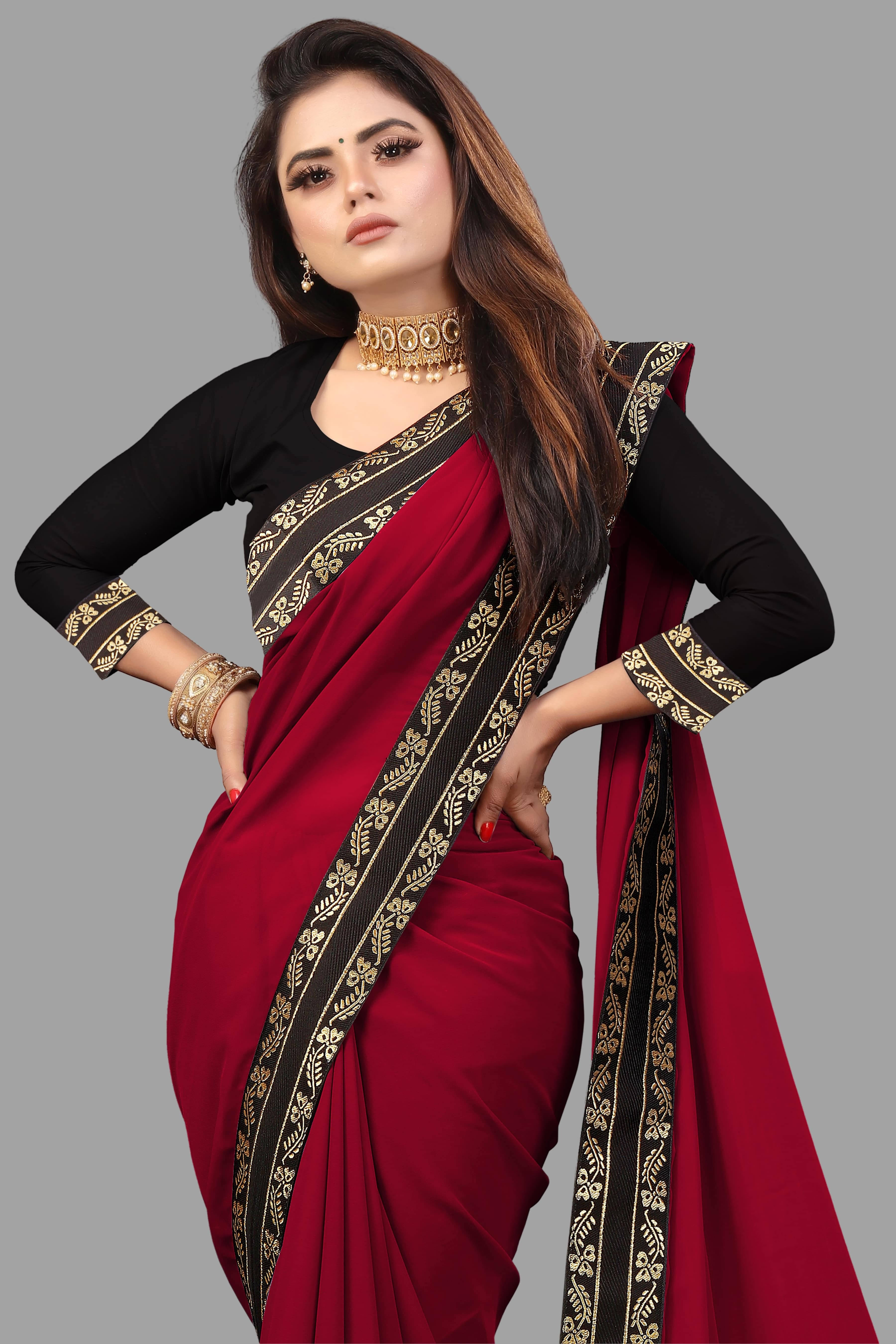 Sadika Georgette Solid Saree With Unstitched Blouse Piece ( Pink ) Sadika Georgette Solid Saree With Unstitched Blouse Piece ( Pink )