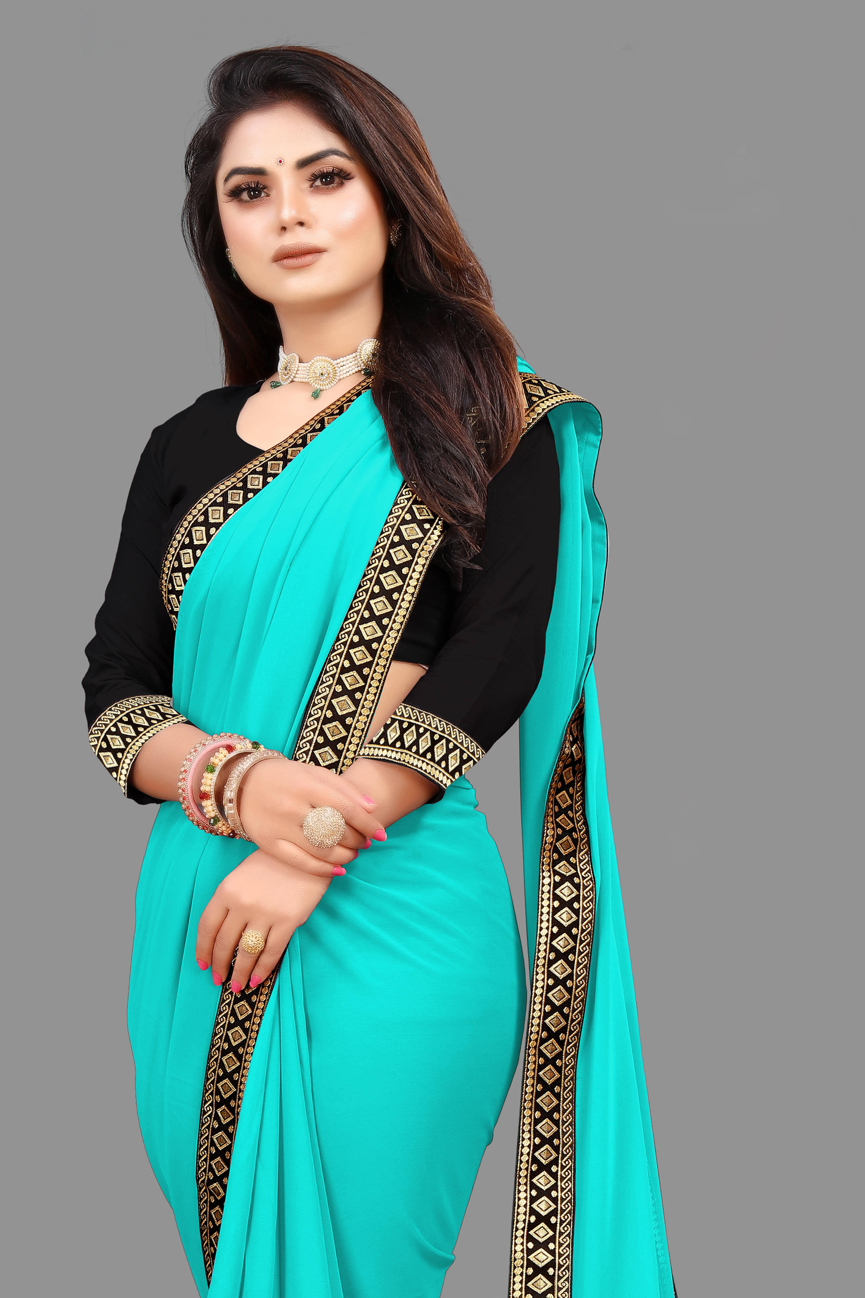 Sadika Georgette Solid Saree With Unstitched Blouse Piece ( Light Blue ) Sadika Georgette Solid Saree With Unstitched Blouse Piece ( Light Blue )