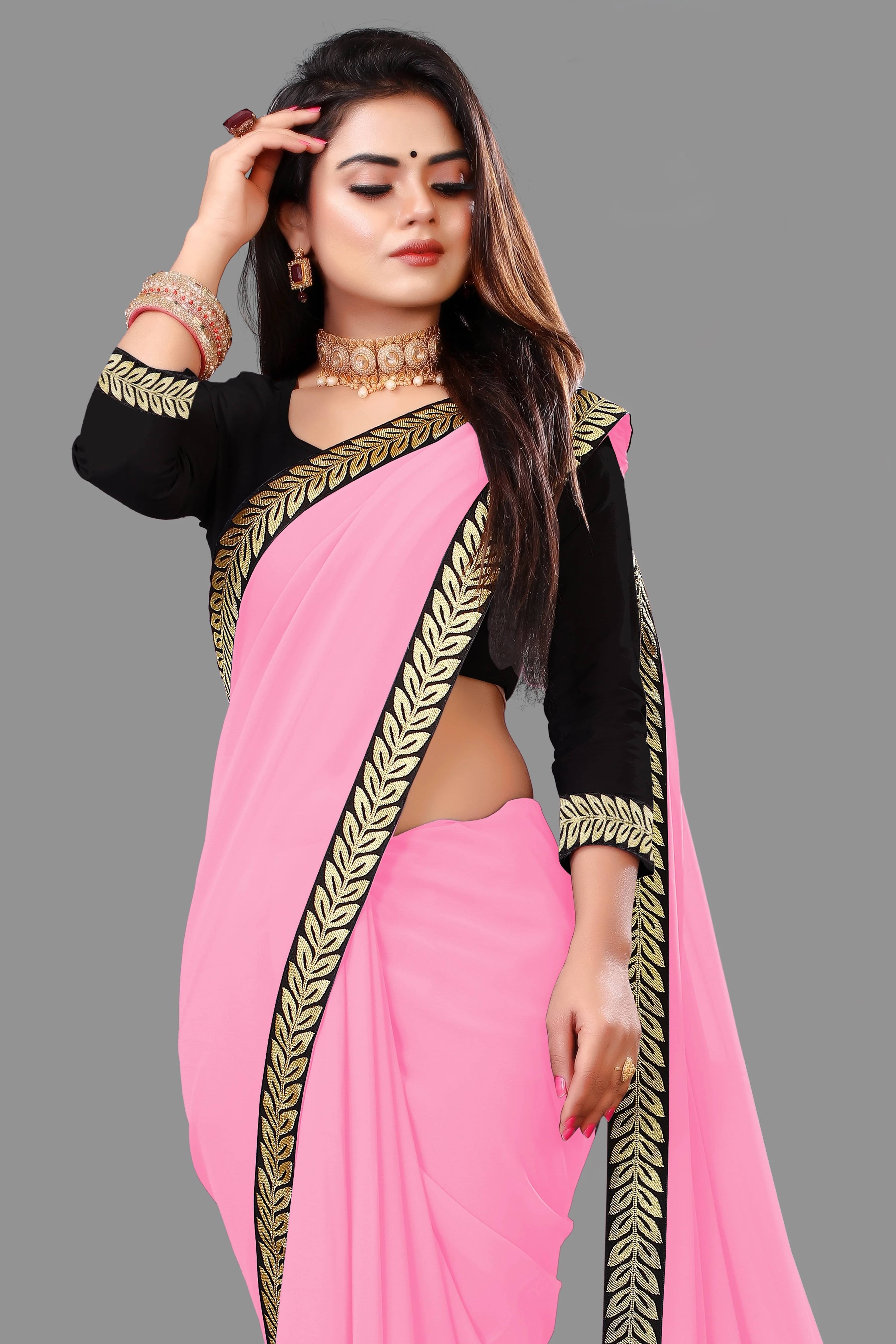     			Sadika Georgette Solid Saree With Unstitched Blouse Piece ( Pink )