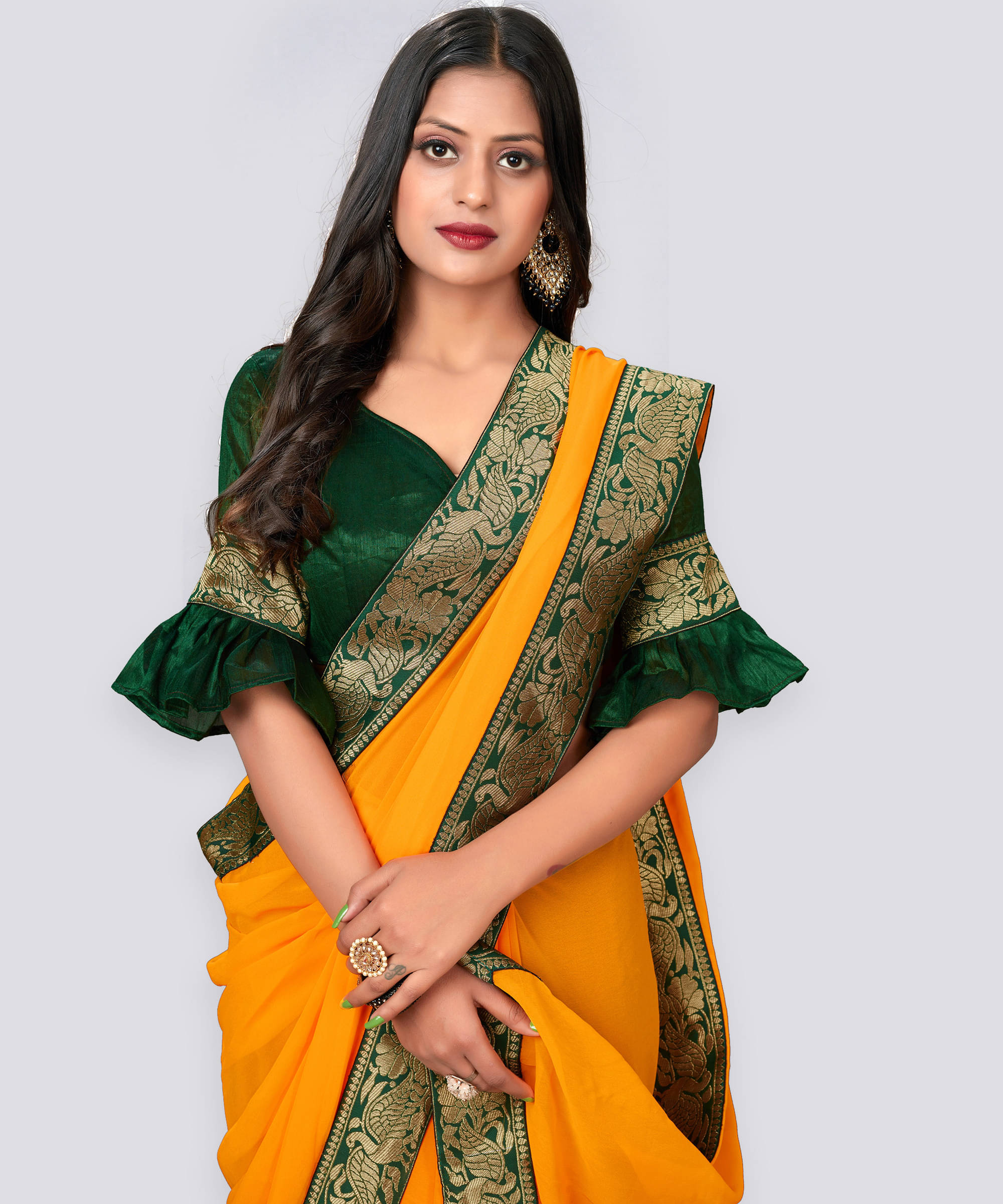 Sadika Georgette Woven Saree With Unstitched Blouse Piece ( Yellow ) Sadika Georgette Woven Saree With Unstitched Blouse Piece ( Yellow )