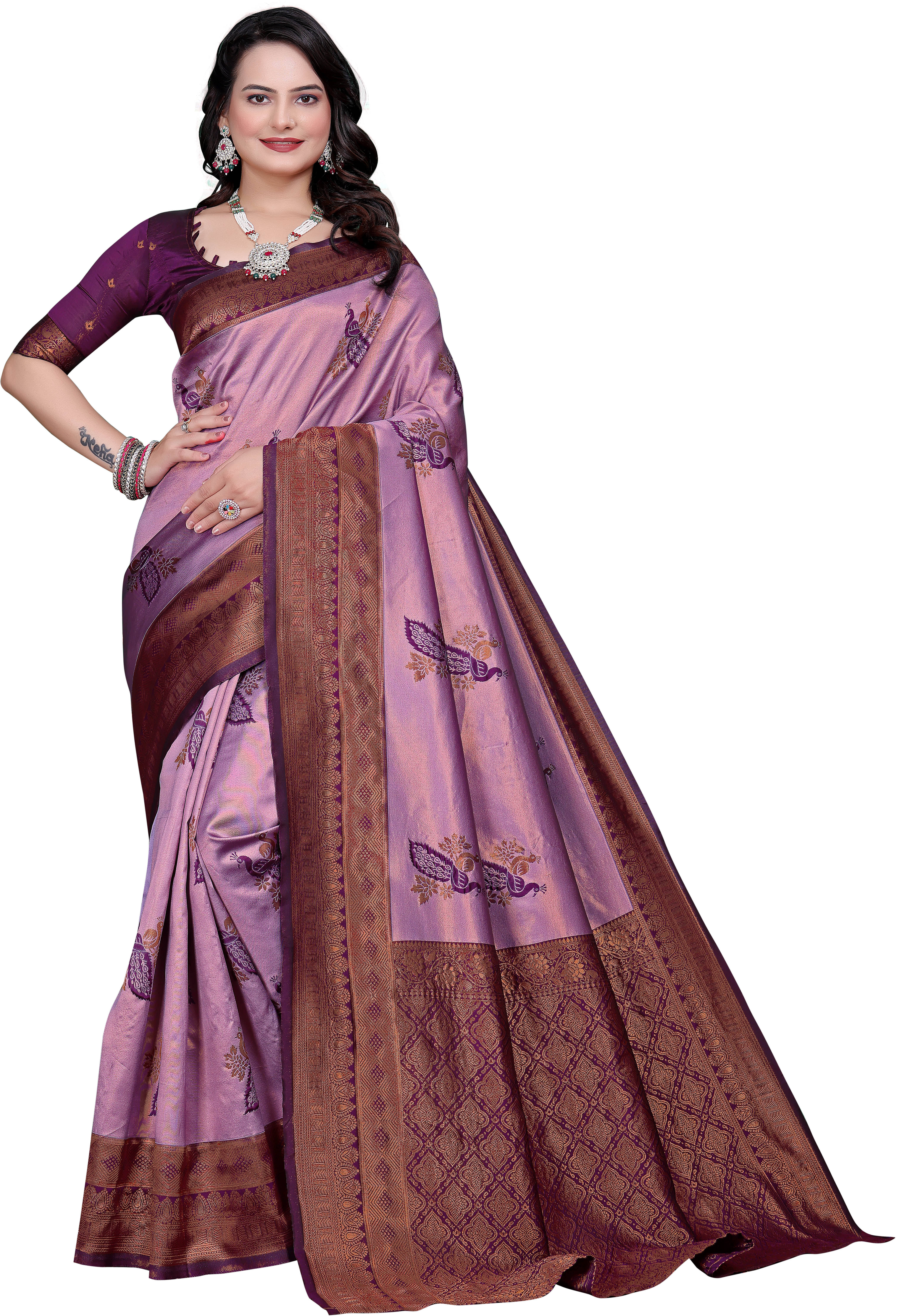     			Sadika Jacquard Woven Saree With Unstitched Blouse Piece ( Purple )