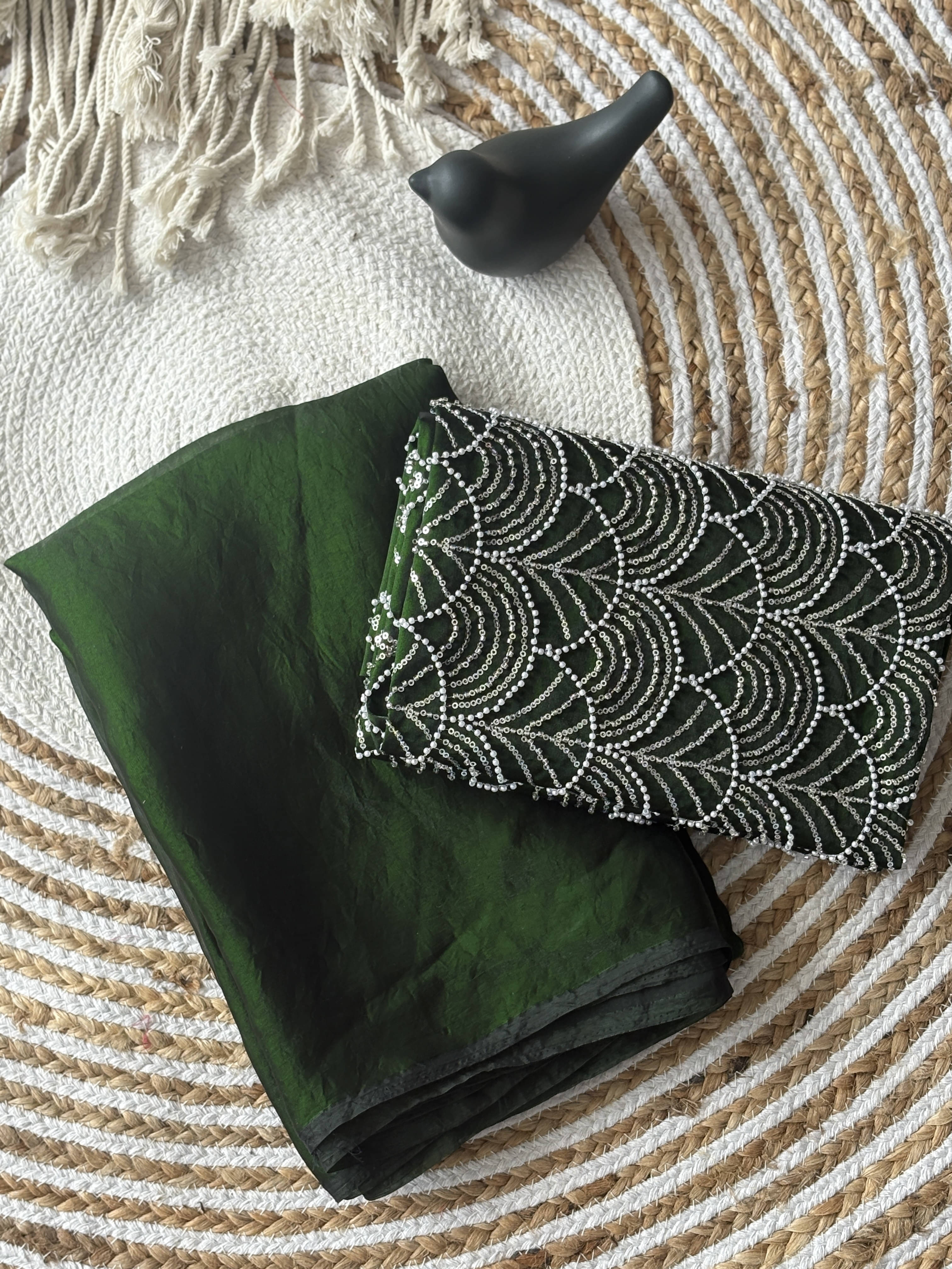 Sadika Satin Embellished Saree With Unstitched Blouse Piece ( Green ) Sadika Satin Embellished Saree With Unstitched Blouse Piece ( Green )
