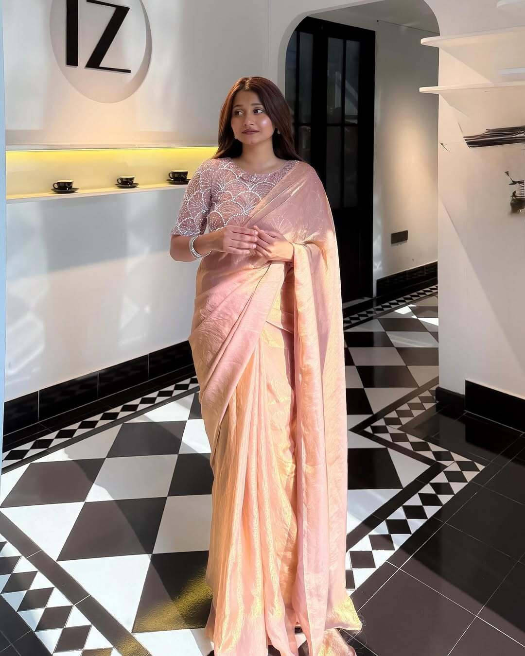 Sadika Satin Embellished Saree With Unstitched Blouse Piece ( Pink ) Sadika Satin Embellished Saree With Unstitched Blouse Piece ( Pink )