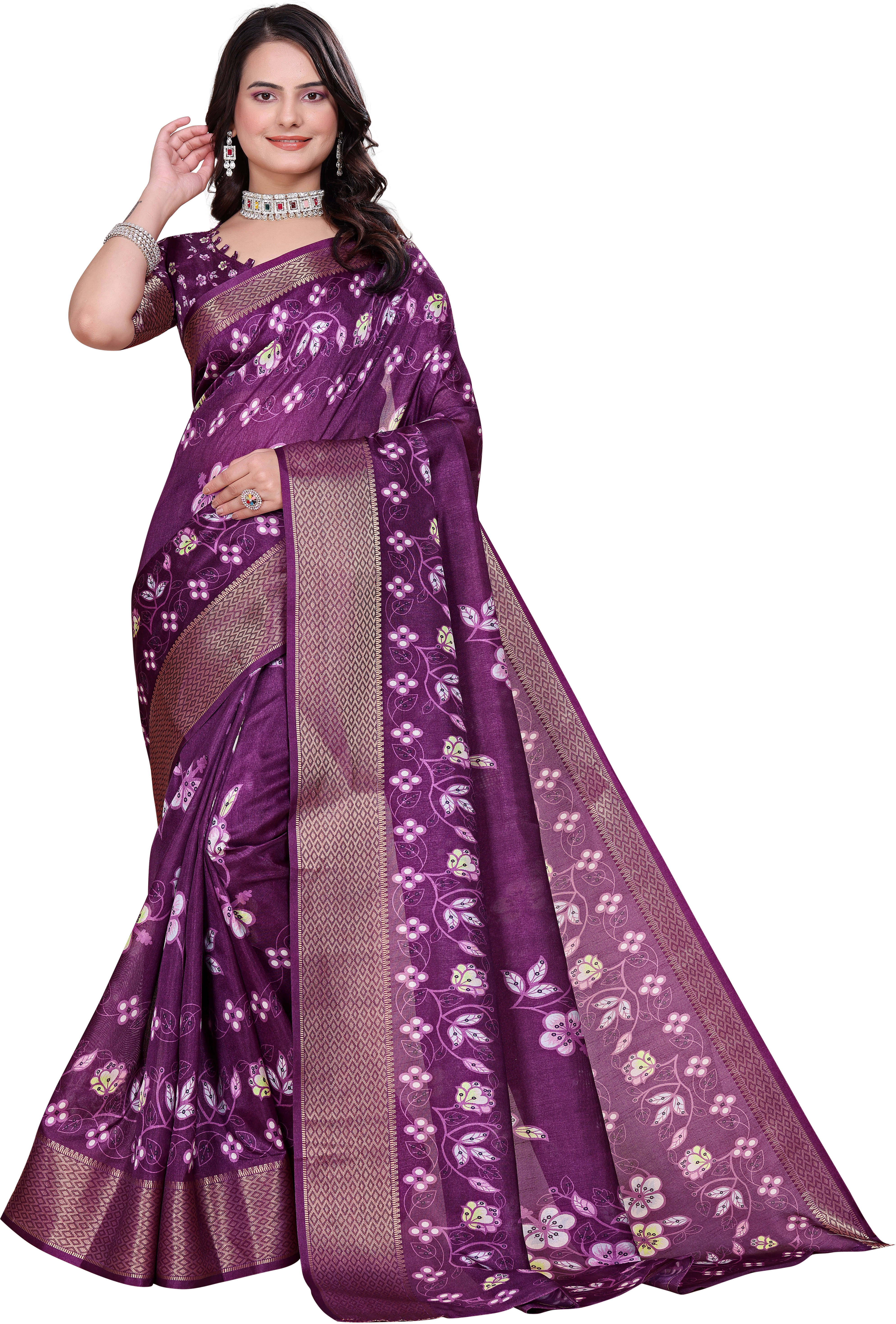Sadika Silk Blend Embellished Saree With Unstitched Blouse Piece ( Purple ) Sadika Silk Blend Embellished Saree With Unstitched Blouse Piece ( Purple )