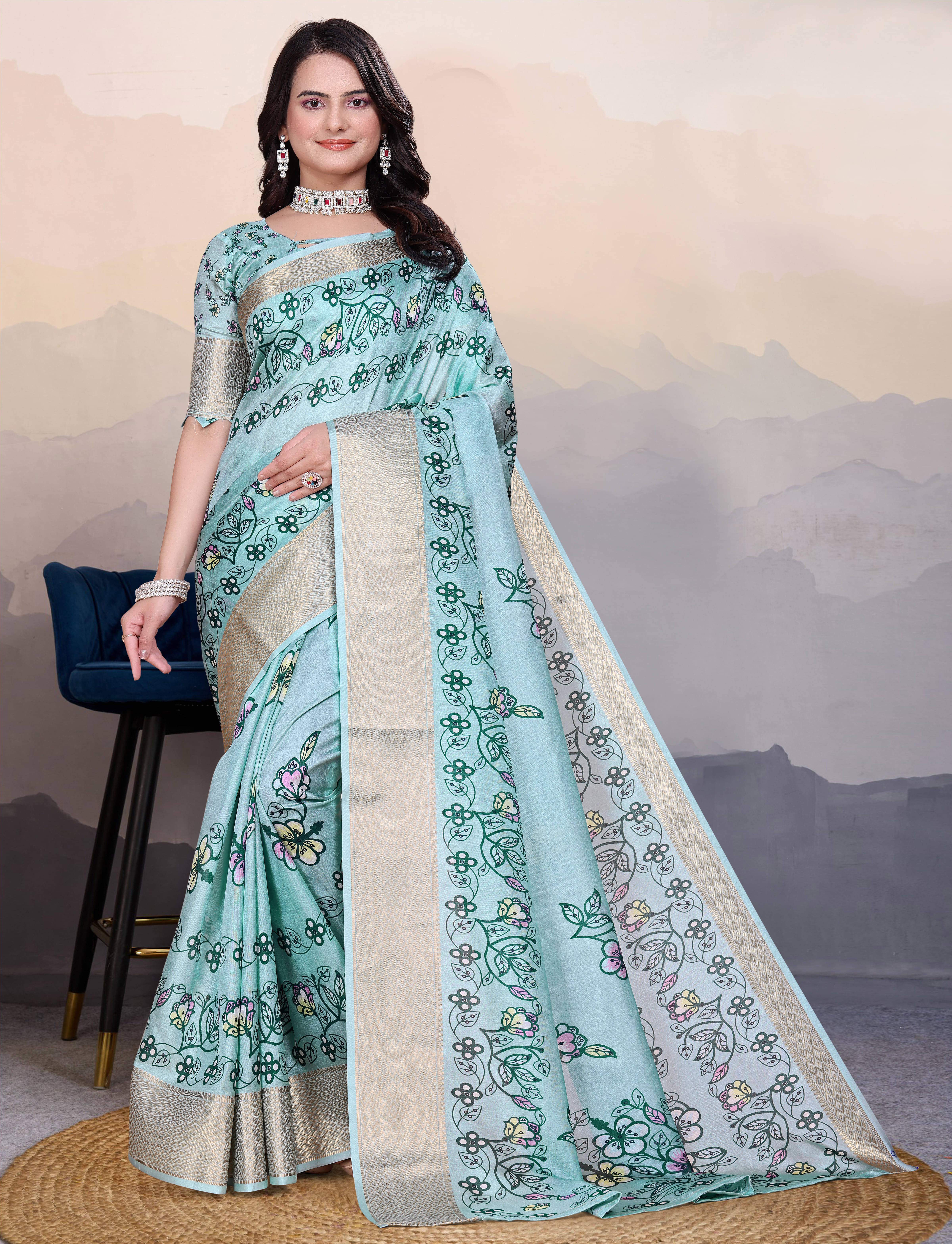 Sadika Silk Blend Embellished Saree With Unstitched Blouse Piece ( Light Blue ) Sadika Silk Blend Embellished Saree With Unstitched Blouse Piece ( Light Blue )
