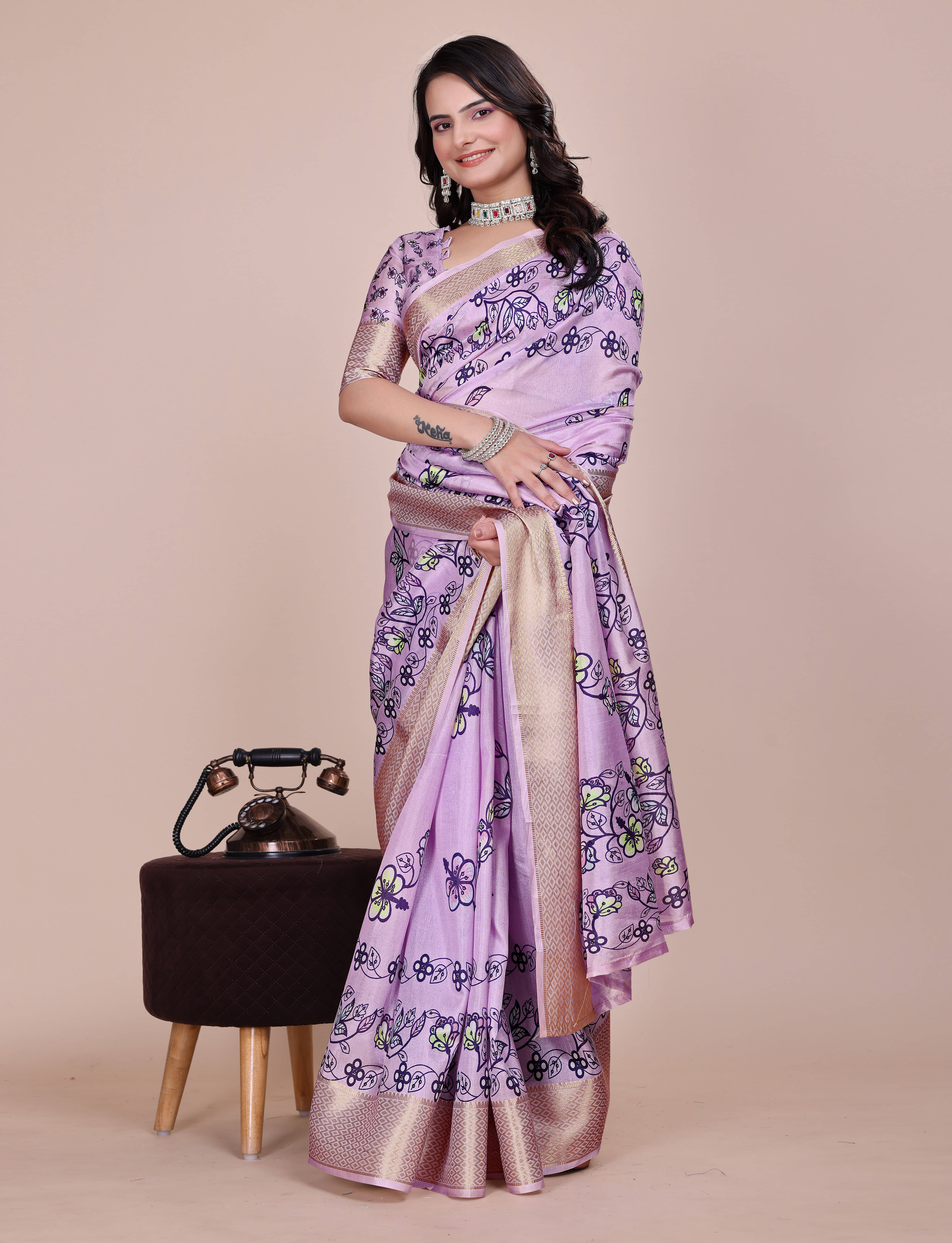     			Sadika Silk Blend Embellished Saree With Unstitched Blouse Piece ( Multicolor )