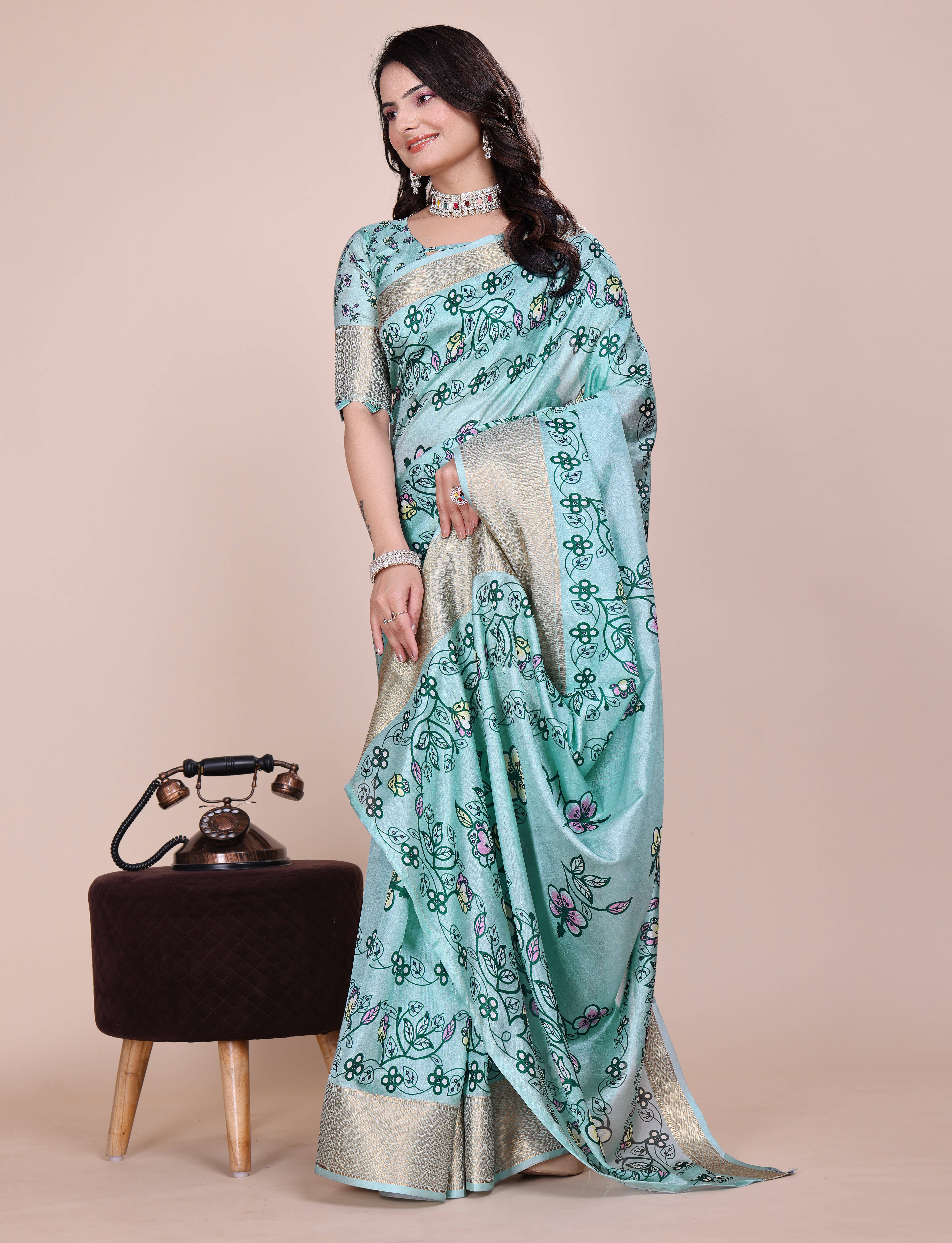     			Sadika Silk Blend Embellished Saree With Unstitched Blouse Piece ( Light Blue )