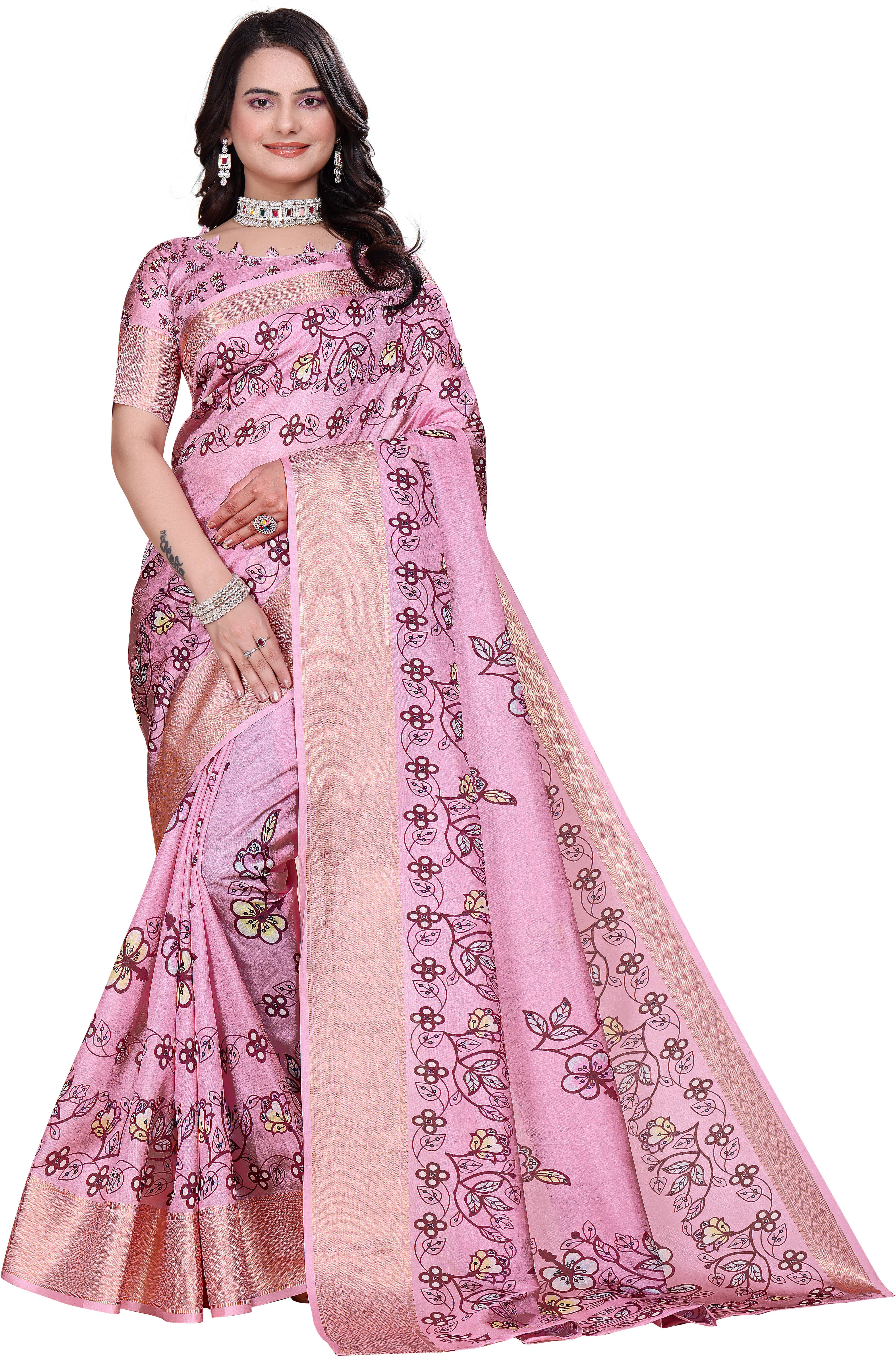    			Sadika Silk Blend Embellished Saree With Unstitched Blouse Piece ( Pink )