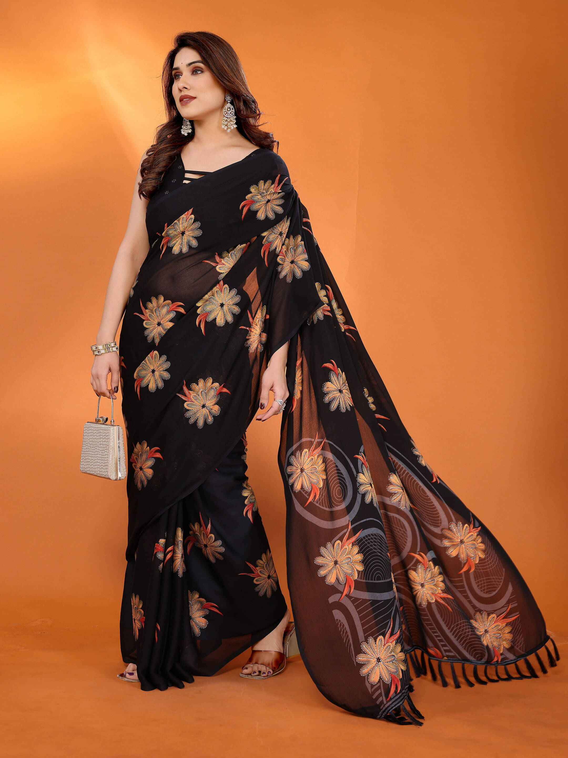     			Sadika Silk Blend Embellished Saree With Unstitched Blouse Piece ( Black )