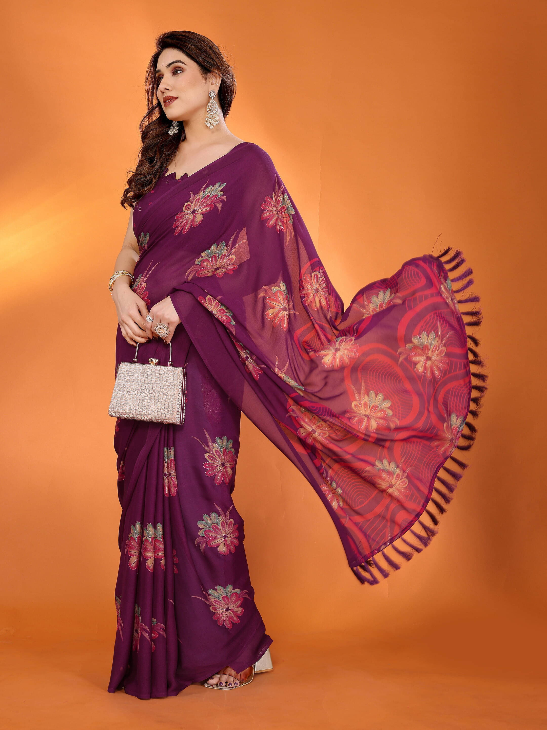     			Sadika Silk Blend Embellished Saree With Unstitched Blouse Piece ( Purple )