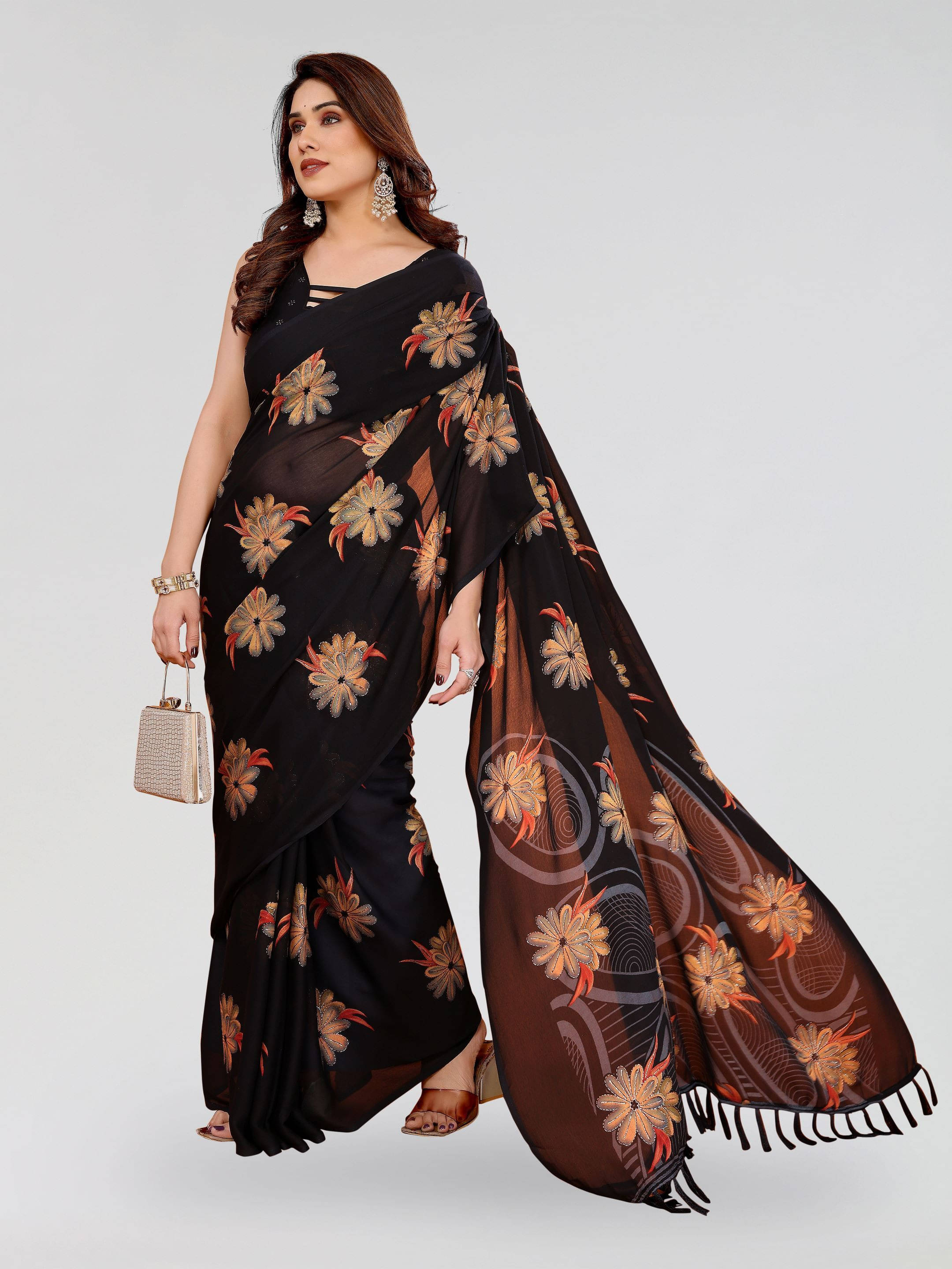 Sadika Silk Blend Printed Saree With Unstitched Blouse Piece ( Black ) Sadika Silk Blend Printed Saree With Unstitched Blouse Piece ( Black )