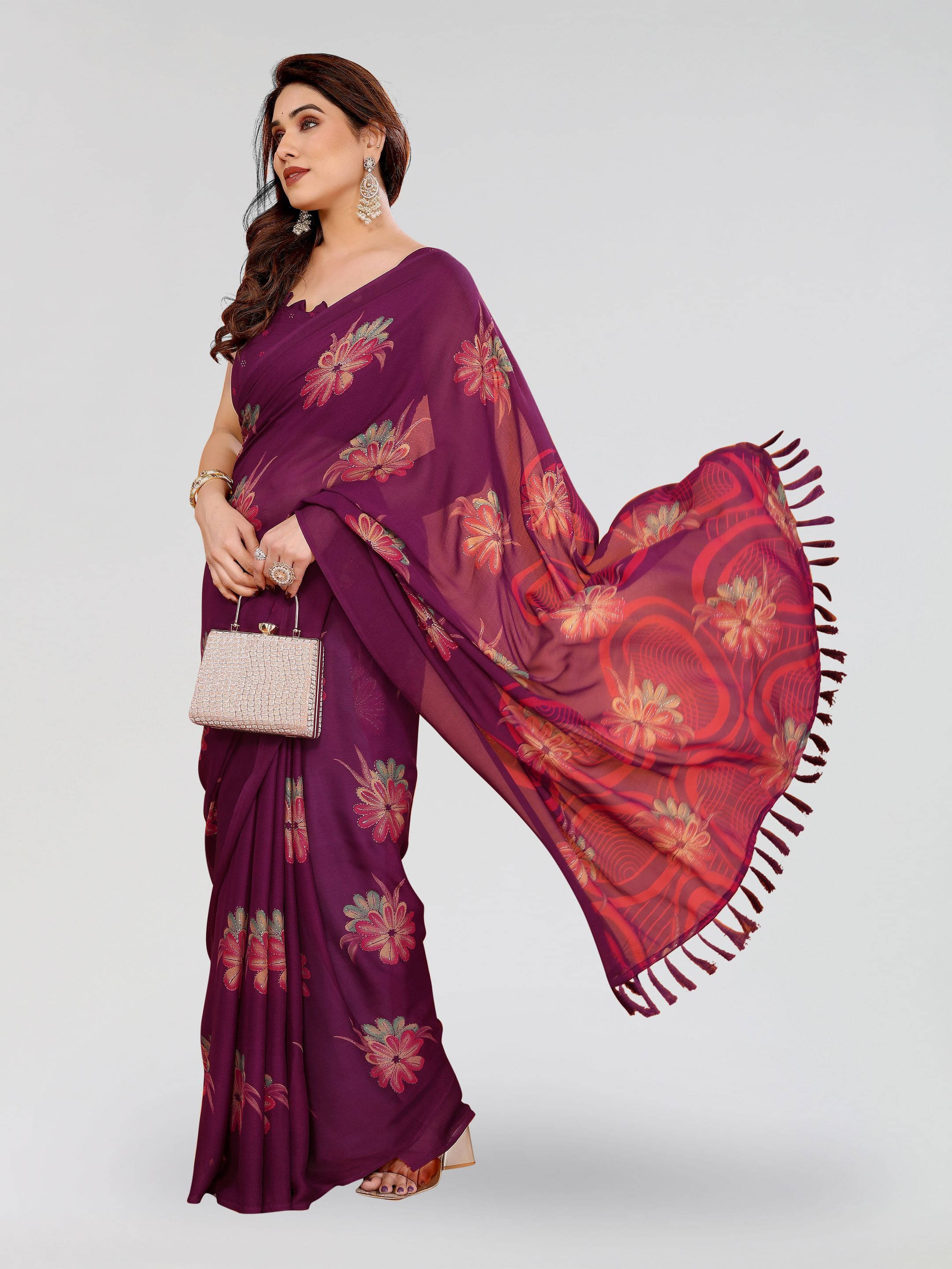     			Sadika Silk Blend Printed Saree With Unstitched Blouse Piece ( Purple )
