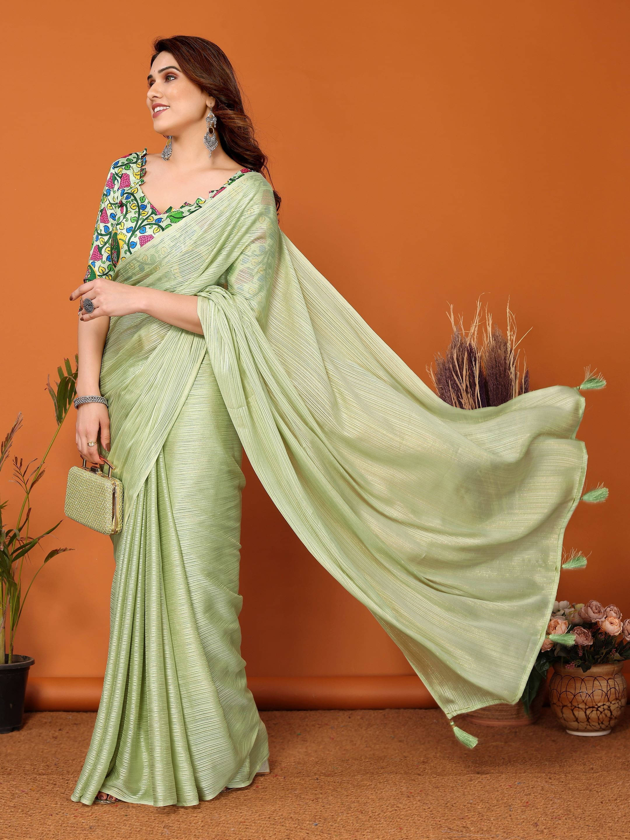     			Sadika Silk Blend Printed Saree With Unstitched Blouse Piece ( Light Green )