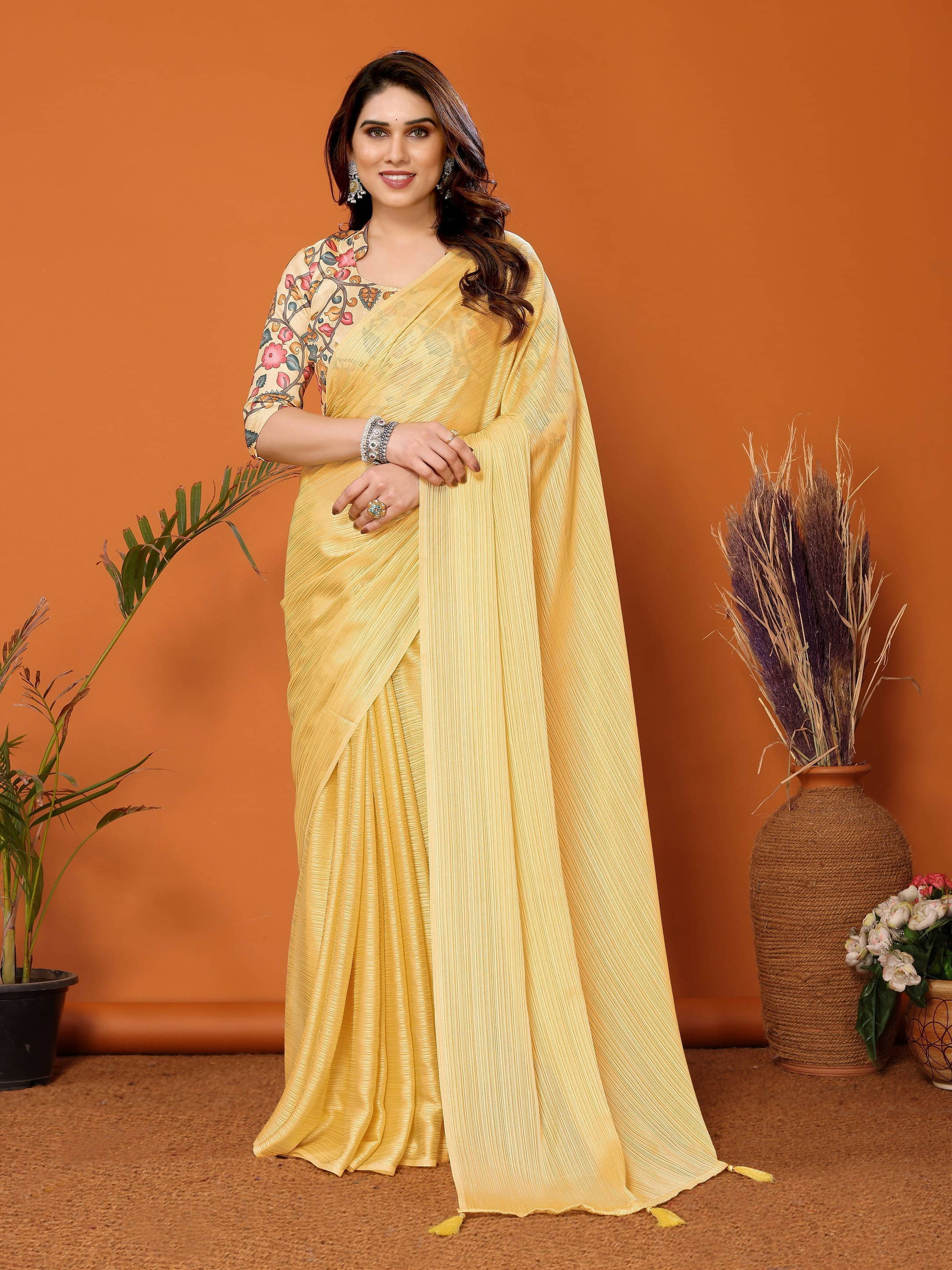 Sadika Silk Blend Printed Saree With Unstitched Blouse Piece ( Yellow ) Sadika Silk Blend Printed Saree With Unstitched Blouse Piece ( Yellow )