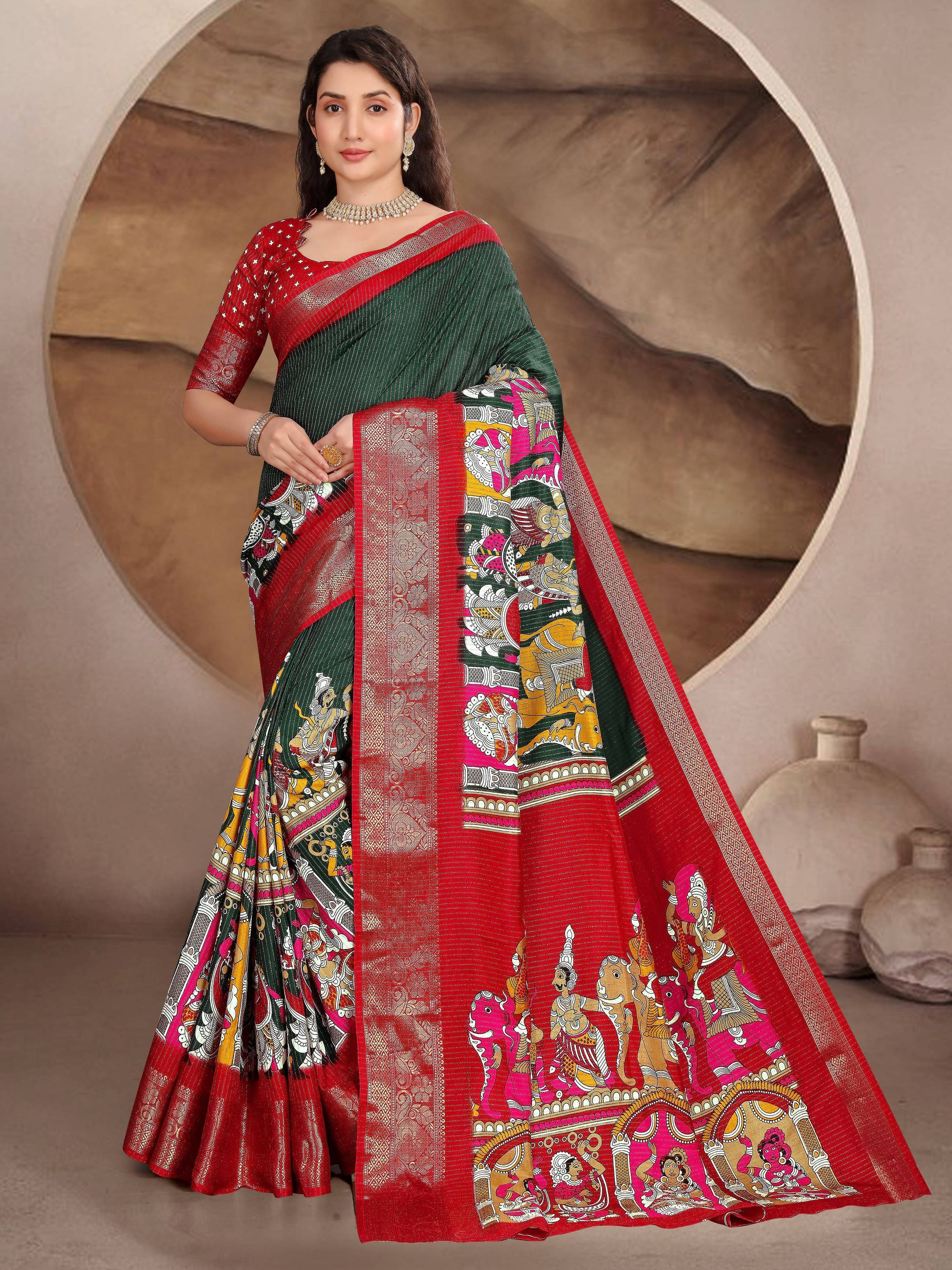     			Sadika Silk Blend Self Design Saree With Unstitched Blouse Piece ( Green )