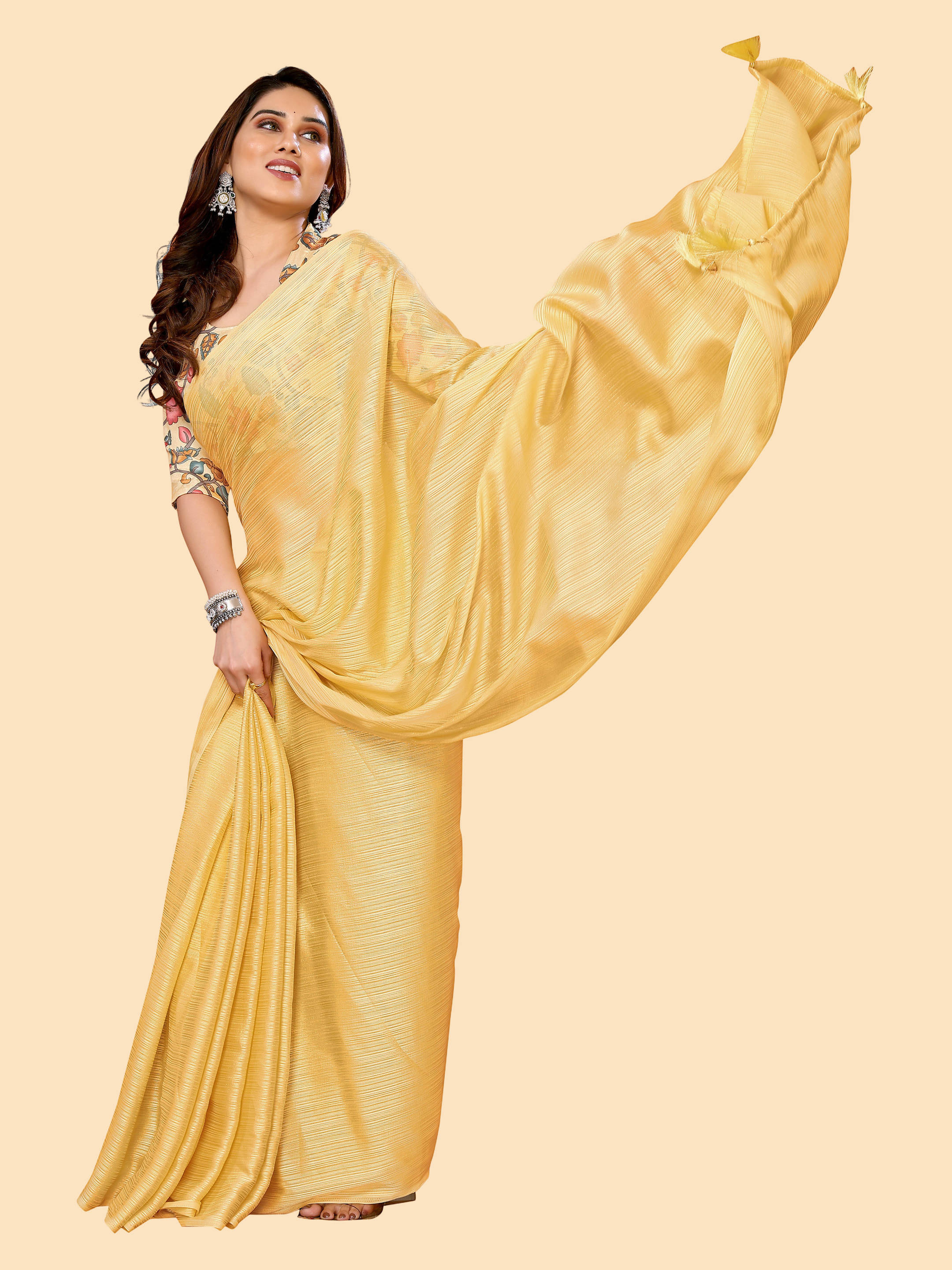     			Sadika Silk Blend Solid Saree With Unstitched Blouse Piece ( Yellow )