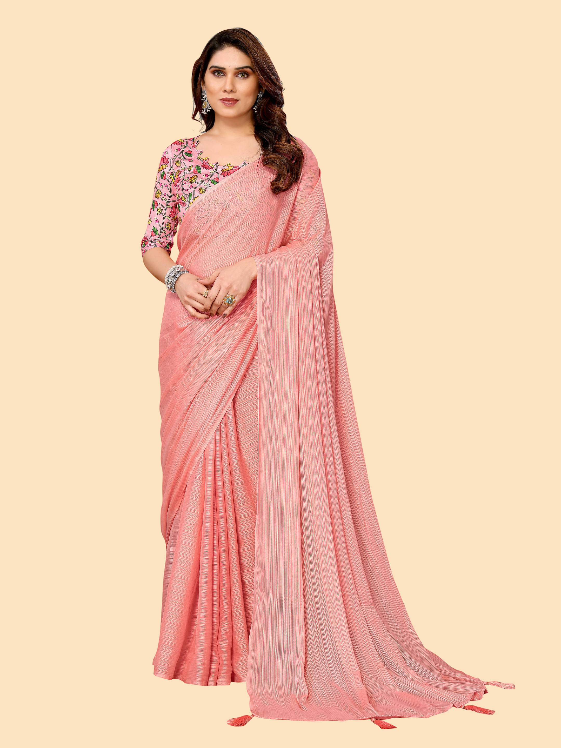     			Sadika Silk Blend Solid Saree With Unstitched Blouse Piece ( Pink )