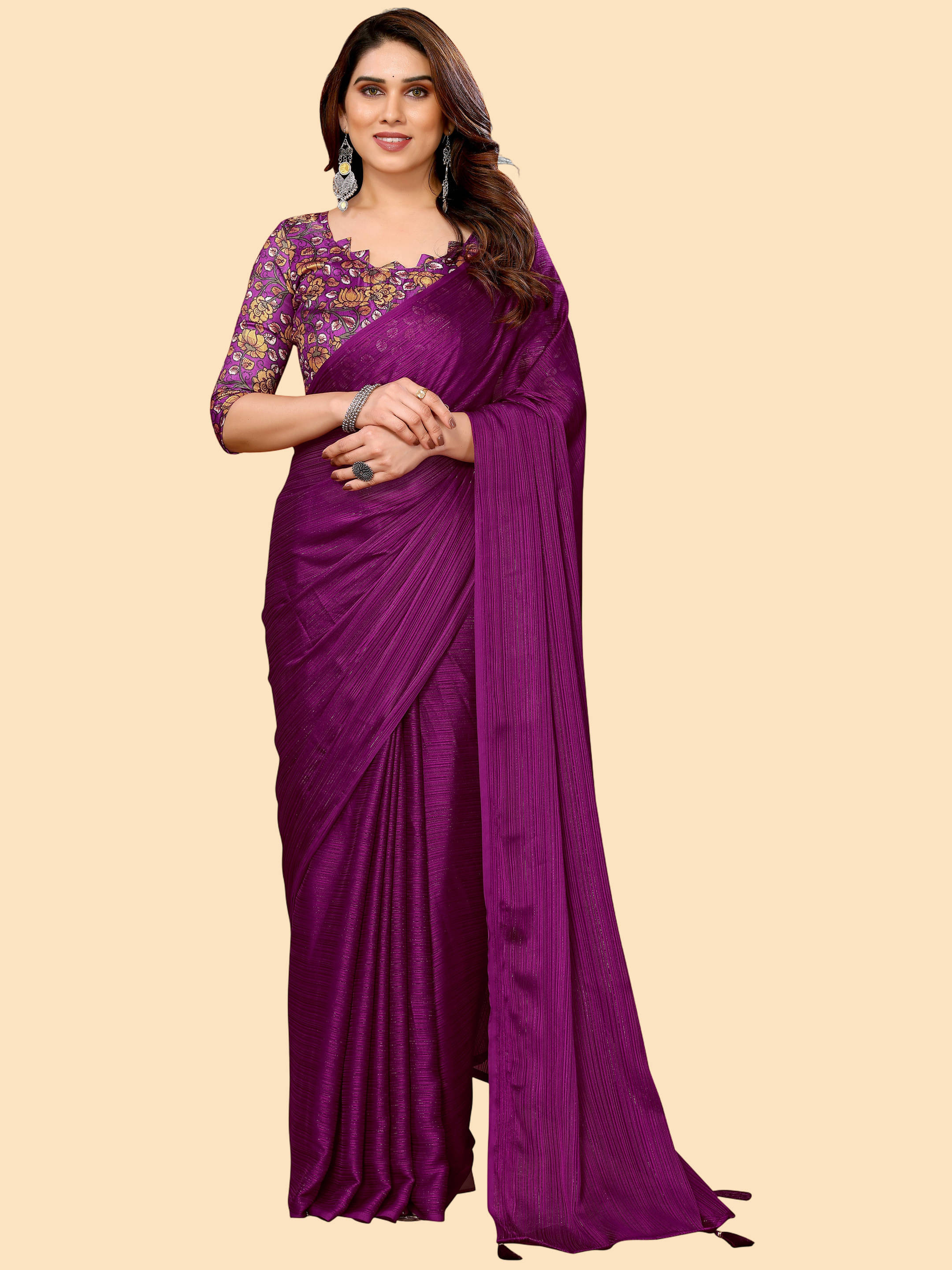     			Sadika Silk Blend Solid Saree With Unstitched Blouse Piece ( Magenta )