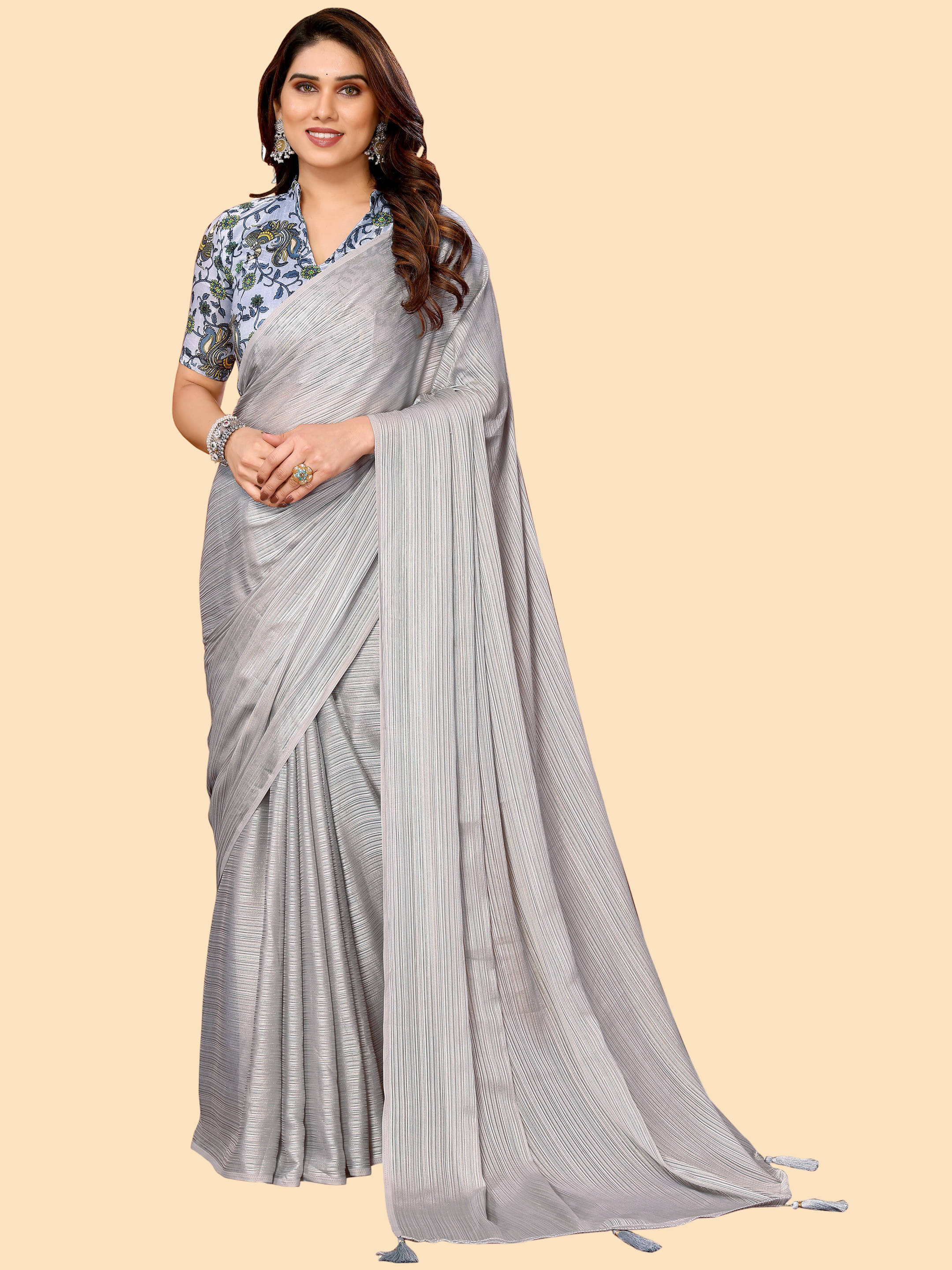    			Sadika Silk Blend Solid Saree With Unstitched Blouse Piece ( Grey )