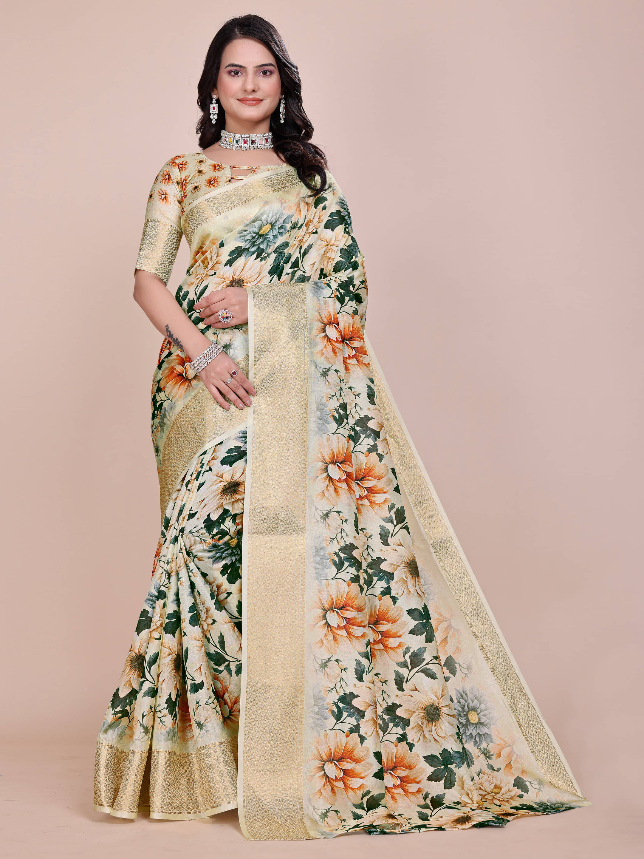 Sadika Silk Blend Woven Saree With Unstitched Blouse Piece ( Multicolor ) Sadika Silk Blend Woven Saree With Unstitched Blouse Piece ( Multicolor )