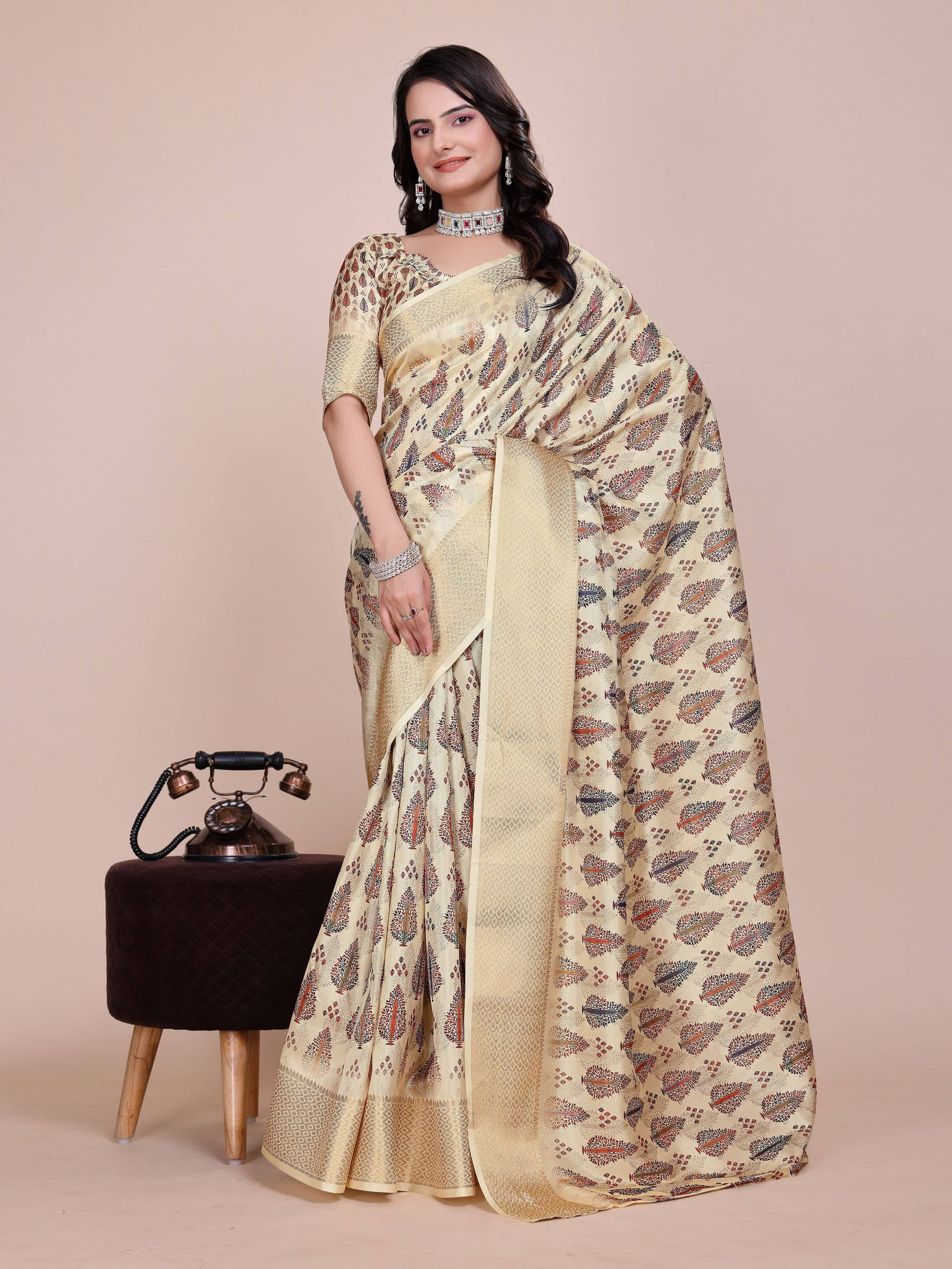     			Sadika Silk Blend Woven Mekhela Chador With Unstitched Blouse Piece ( Beige )