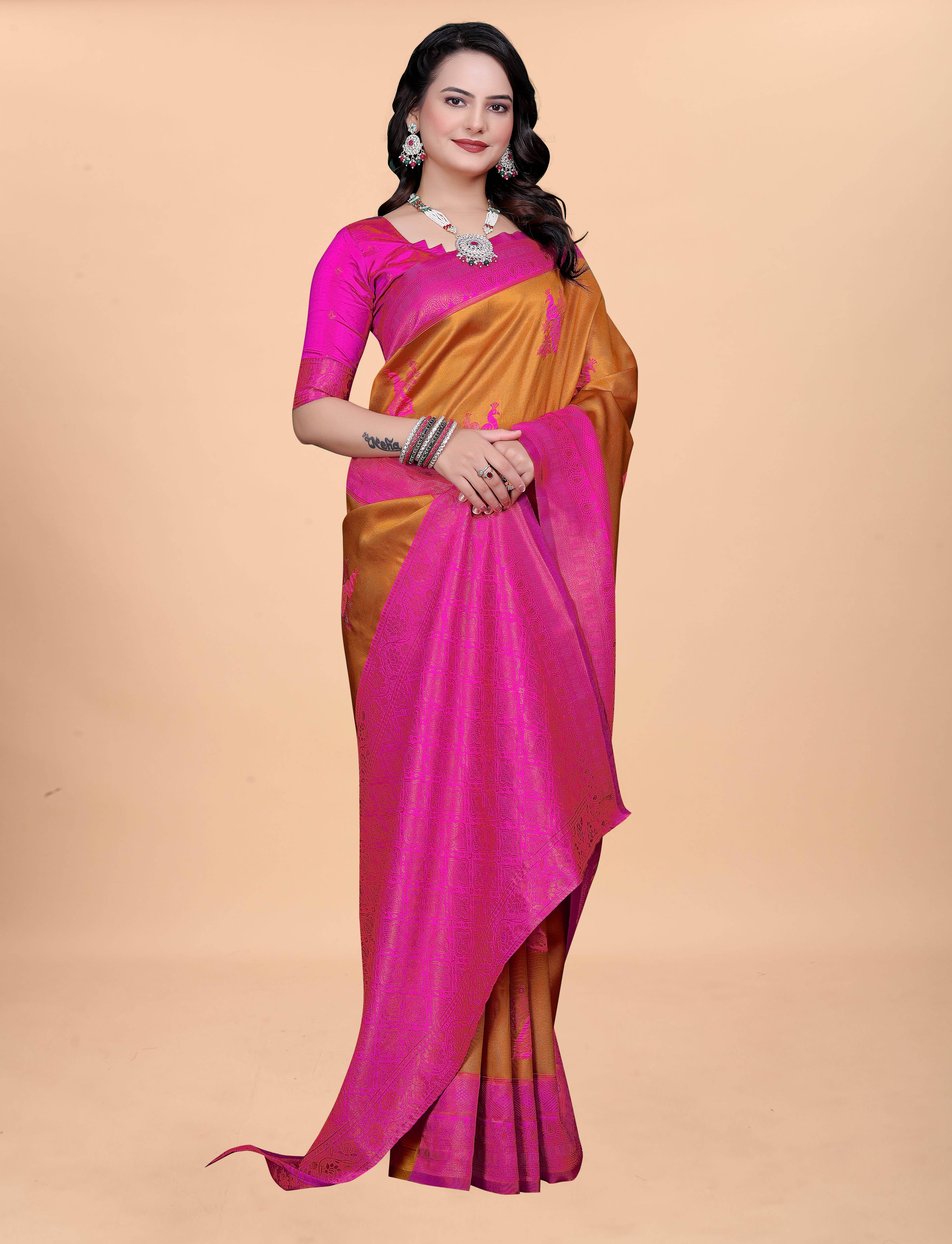 Sadika Silk Blend Woven Saree With Unstitched Blouse Piece ( Mustard ) Sadika Silk Blend Woven Saree With Unstitched Blouse Piece ( Mustard )
