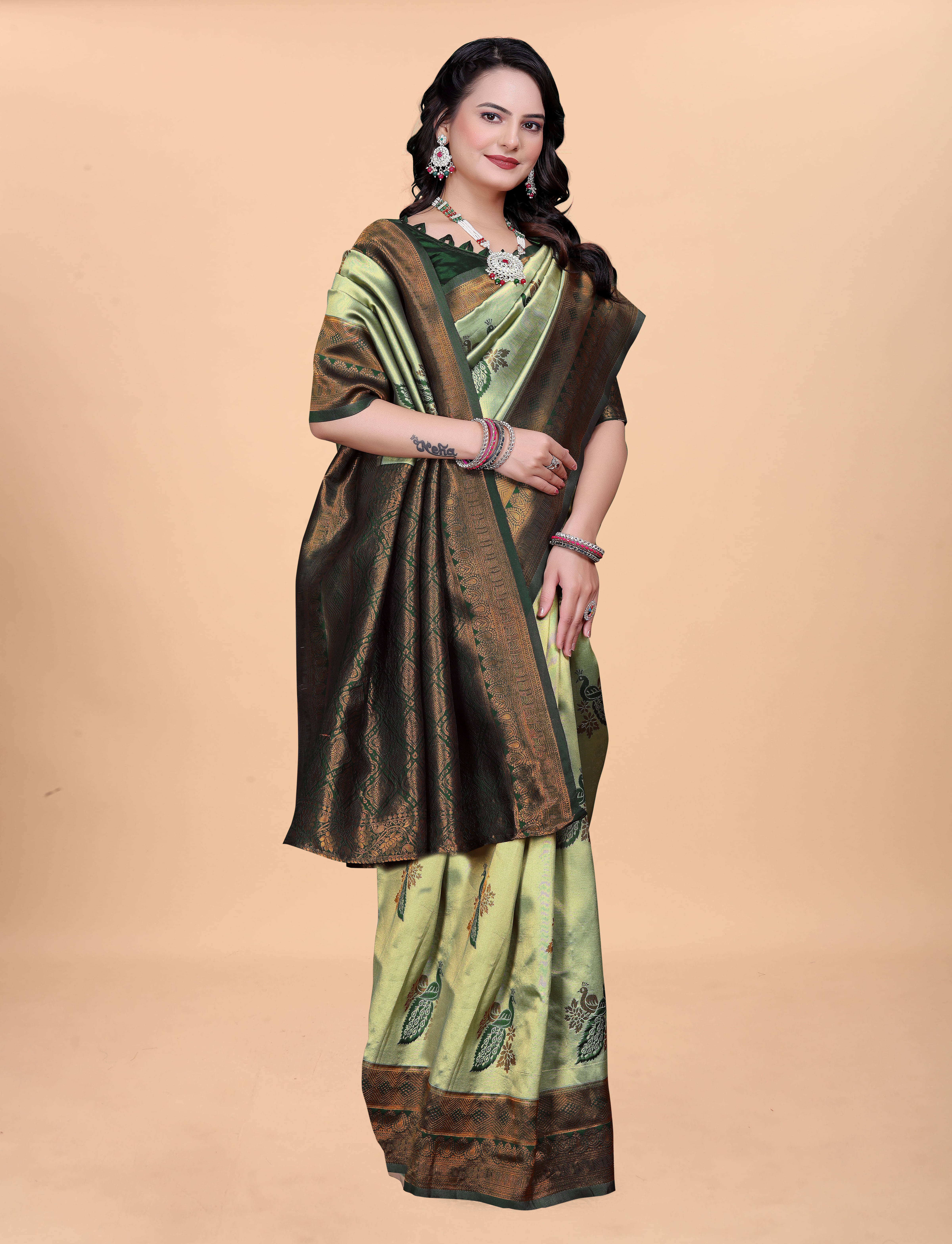    			Sadika Silk Blend Woven Saree With Unstitched Blouse Piece ( Light Green )