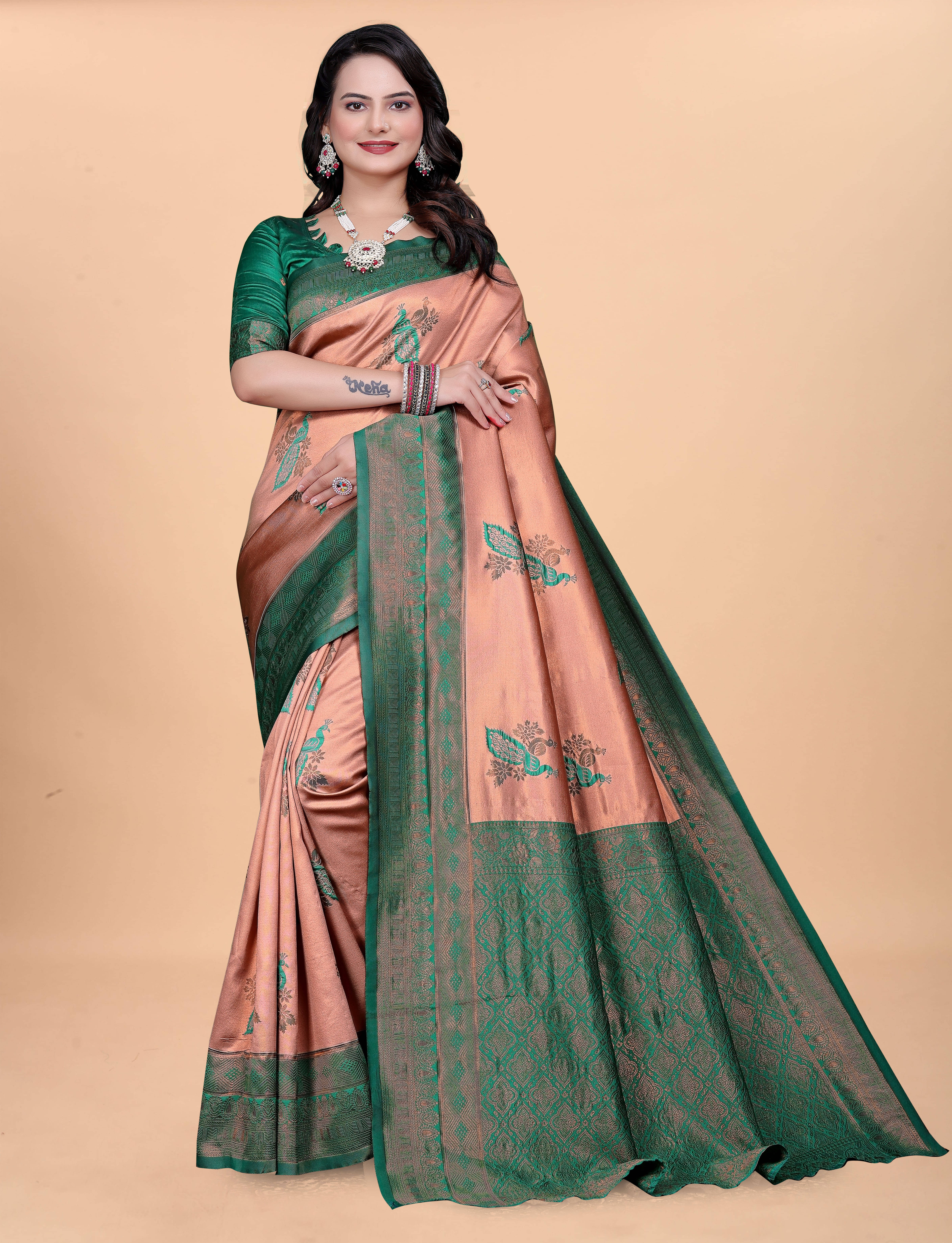    			Sadika Silk Blend Woven Saree With Unstitched Blouse Piece ( Pink )