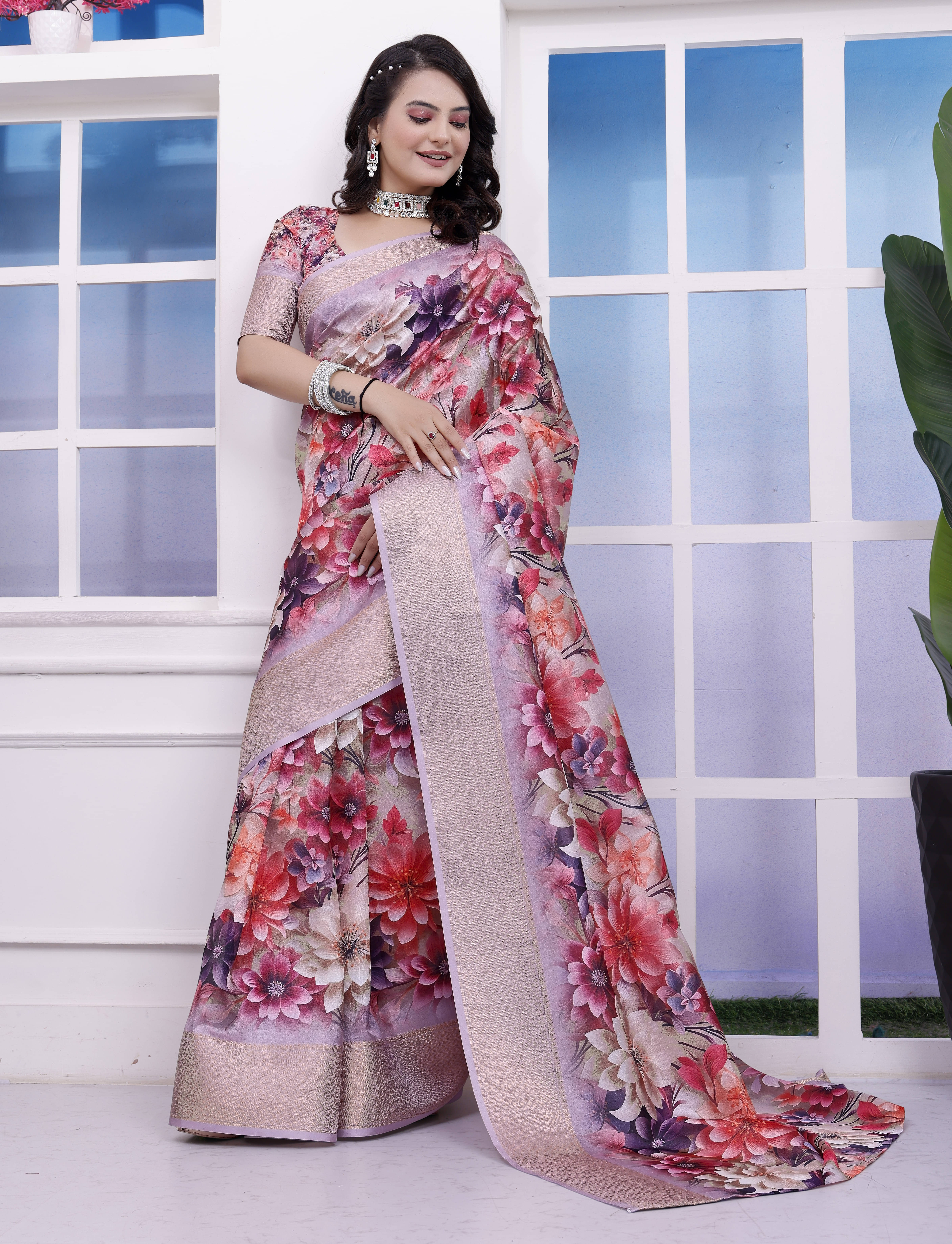 Sadika Silk Printed Saree With Unstitched Blouse Piece ( Multicolor ) Sadika Silk Printed Saree With Unstitched Blouse Piece ( Multicolor )