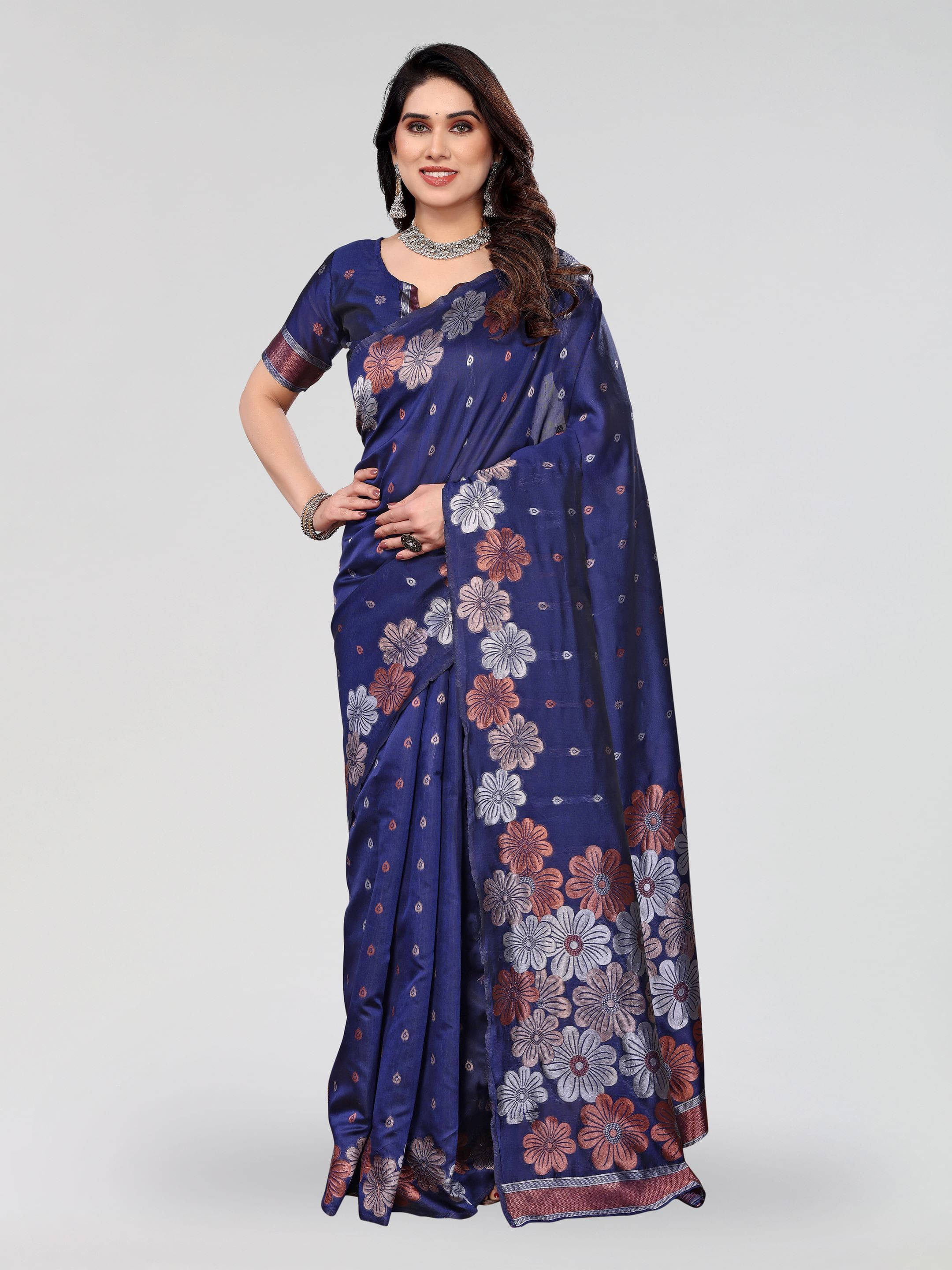 Sadika Silk Self Design Saree With Unstitched Blouse Piece ( Blue ) Sadika Silk Self Design Saree With Unstitched Blouse Piece ( Blue )