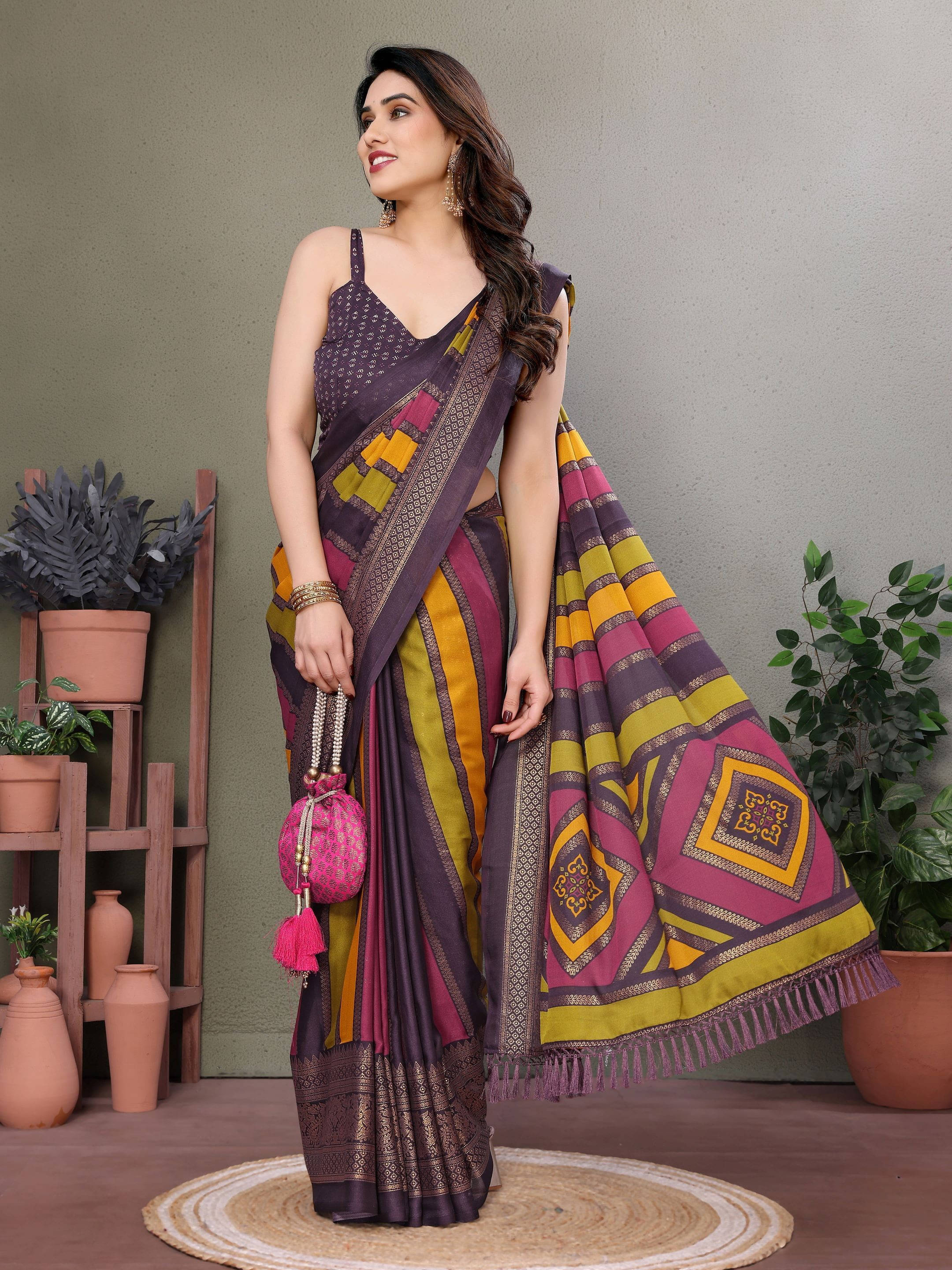     			Sadika Silk Striped Saree With Unstitched Blouse Piece ( Purple )