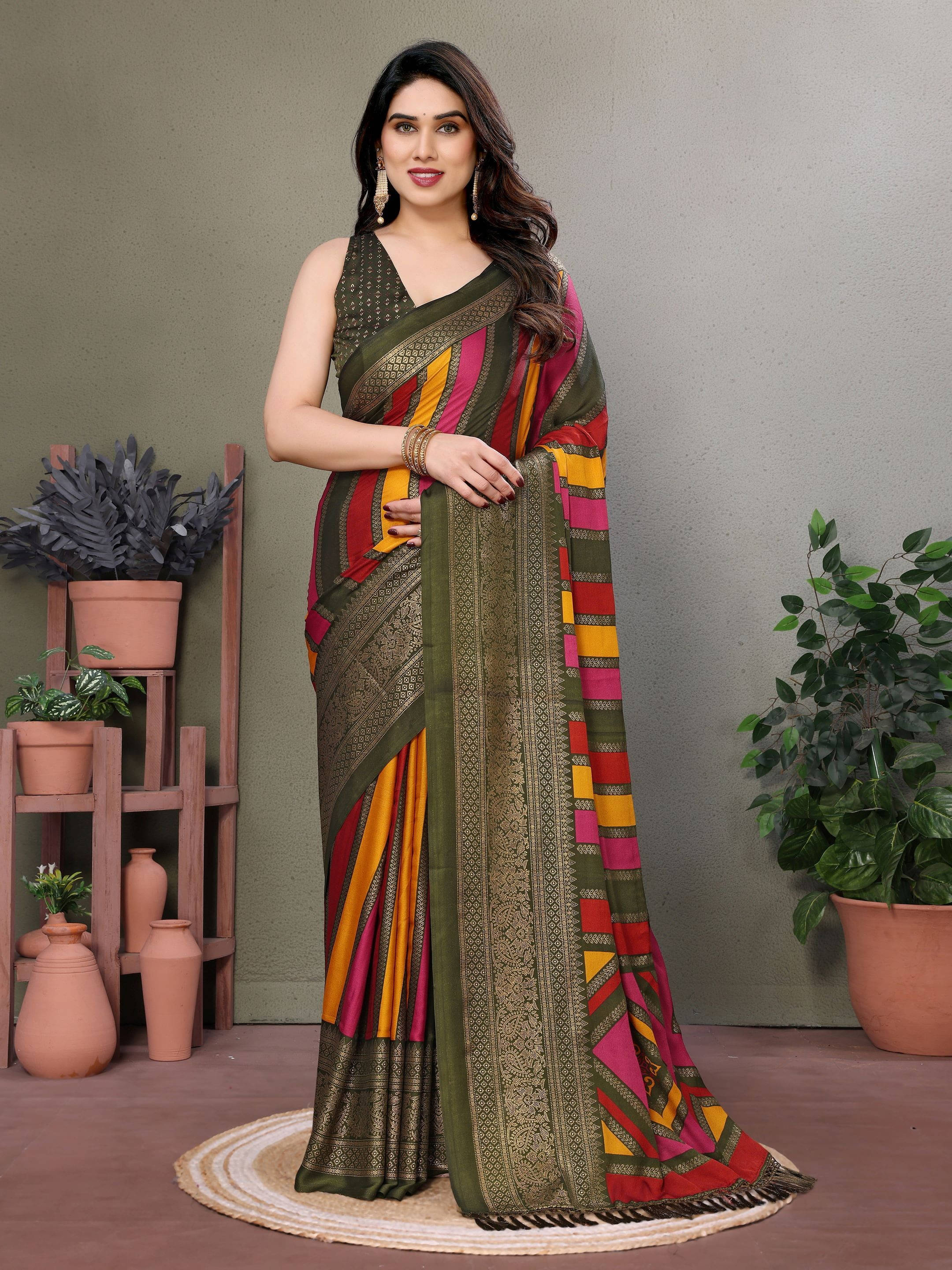 Sadika Silk Striped Saree With Unstitched Blouse Piece ( Light Green ) Sadika Silk Striped Saree With Unstitched Blouse Piece ( Light Green )