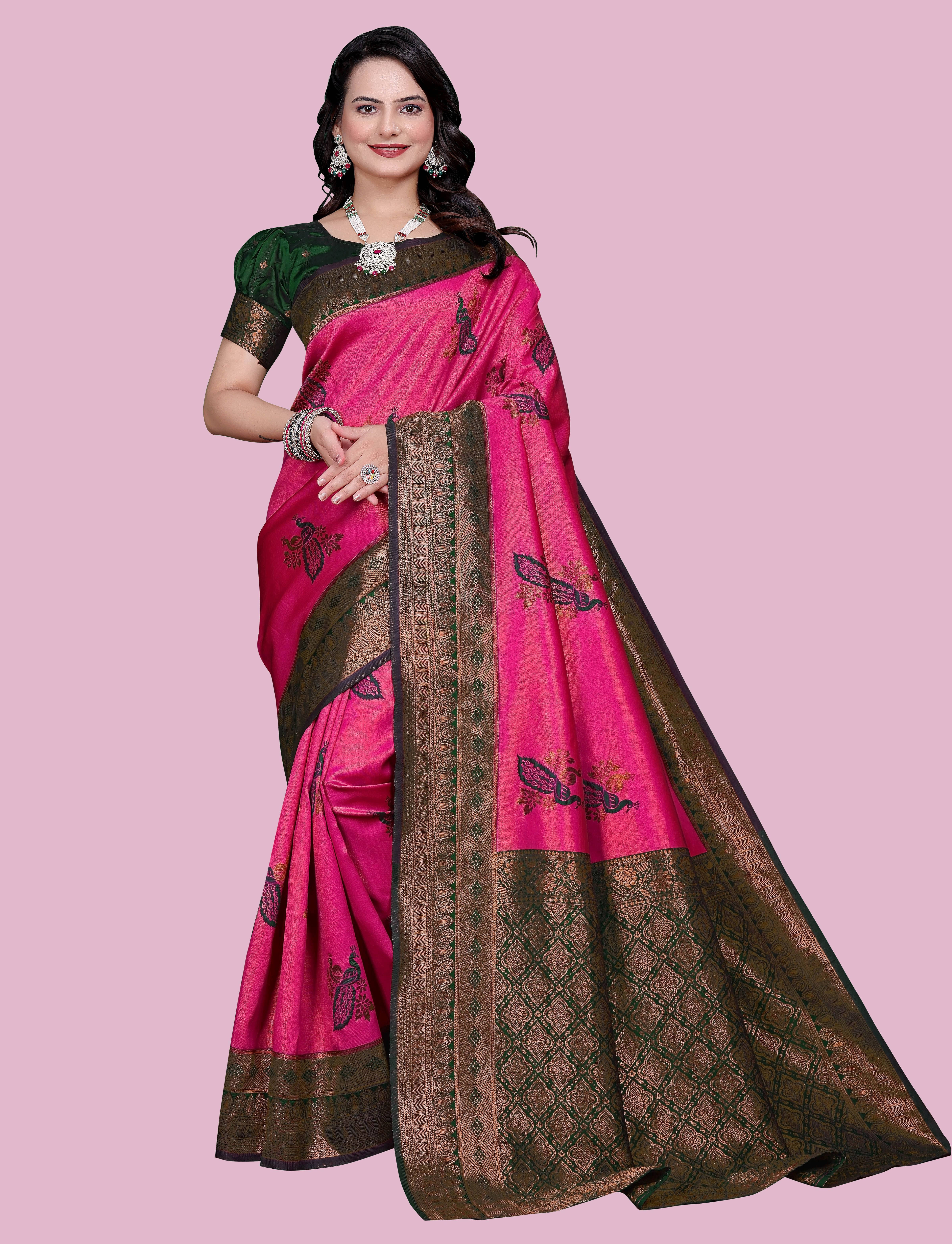 Sadika Silk Woven Saree With Unstitched Blouse Piece ( Pink ) Sadika Silk Woven Saree With Unstitched Blouse Piece ( Pink )