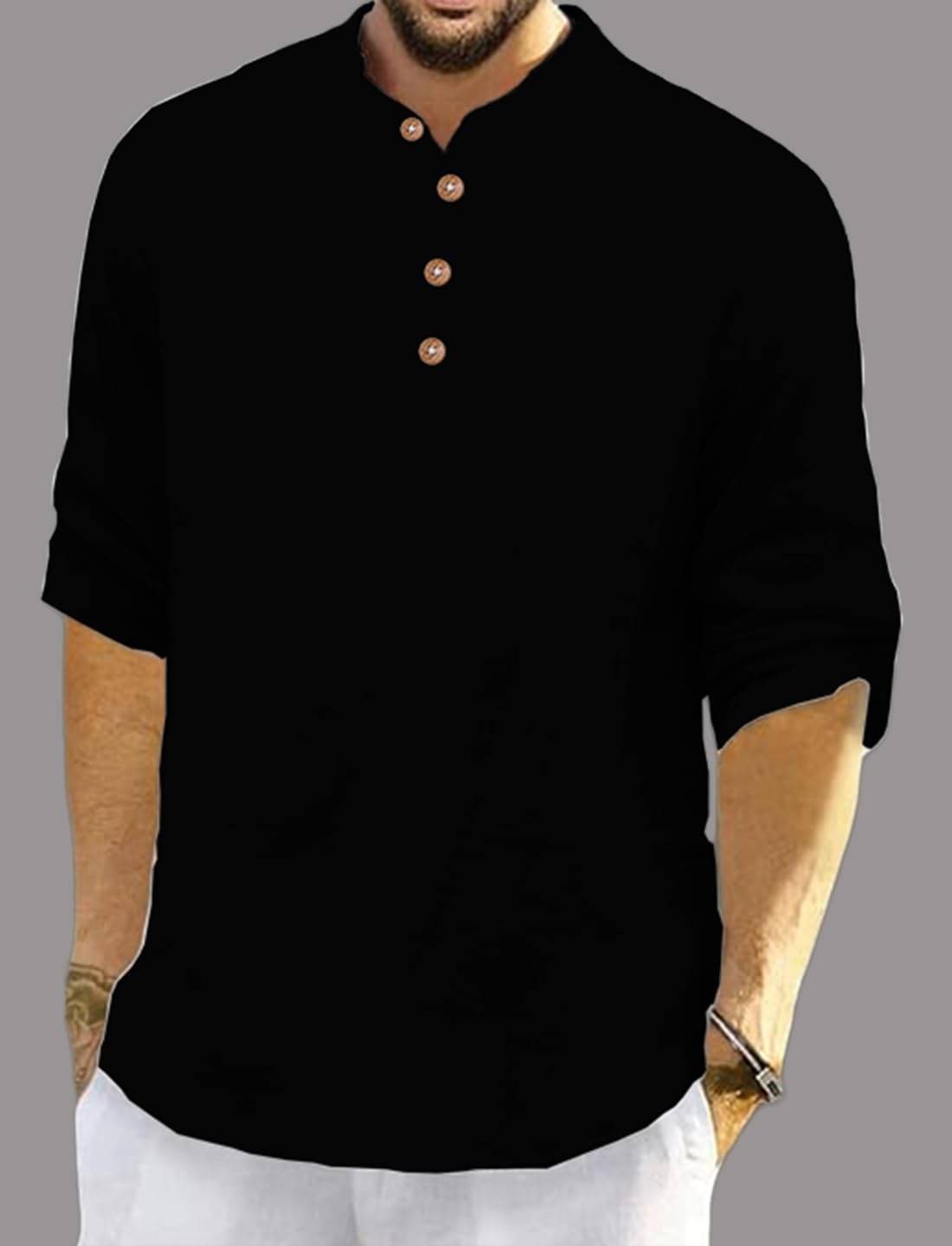     			UNI VIBE Black Cotton Blend Men's Shirt Style Kurta ( Pack of 1 )