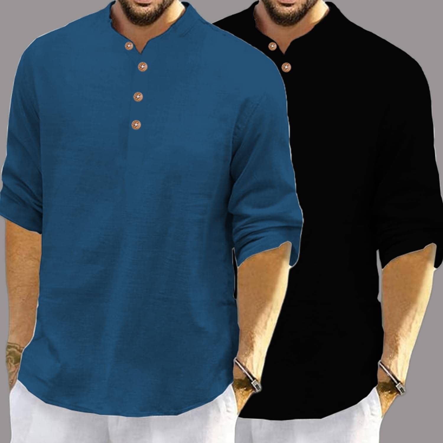UNI VIBE Indigo Cotton Blend Men's Shirt Style Kurta ( Pack of 2 ) UNI VIBE Indigo Cotton Blend Men's Shirt Style Kurta ( Pack of 2 )
