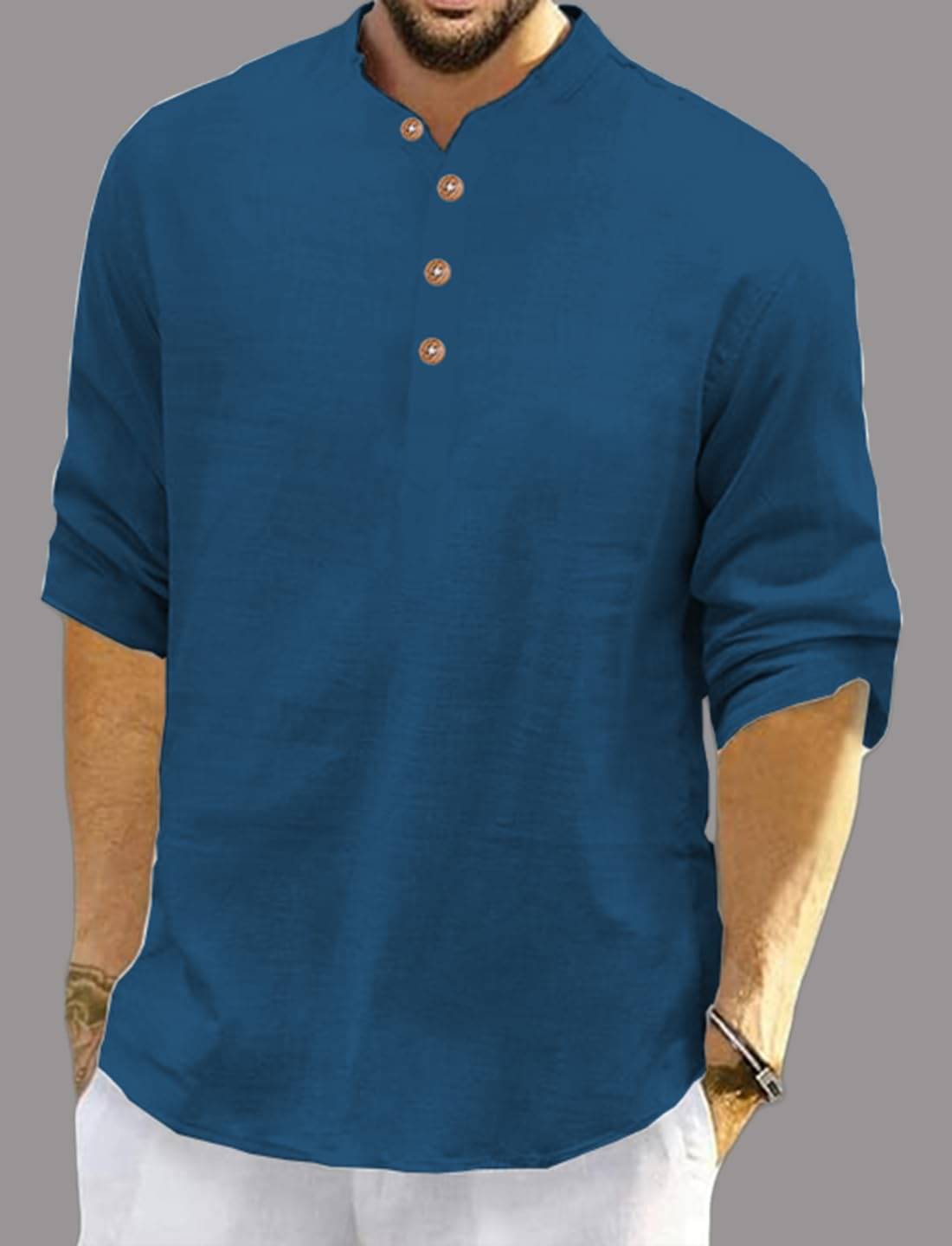     			UNI VIBE Indigo Cotton Blend Men's Shirt Style Kurta ( Pack of 1 )