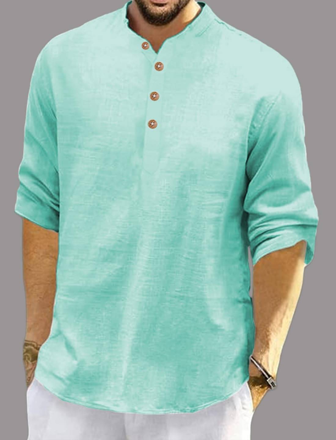     			UNI VIBE Light Blue Cotton Blend Men's Shirt Style Kurta ( Pack of 1 )