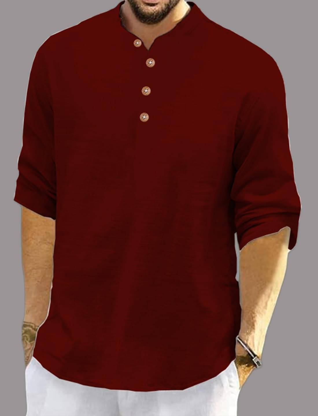     			UNI VIBE Maroon Cotton Blend Men's Shirt Style Kurta ( Pack of 1 )