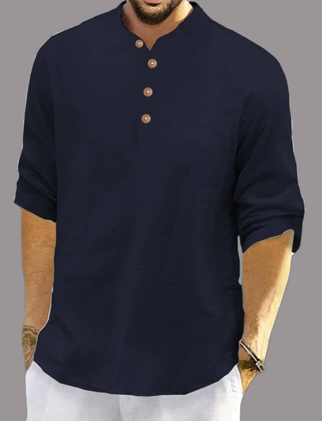 UNI VIBE Navy Blue Cotton Blend Men's Shirt Style Kurta ( Pack of 1 )     			UNI VIBE Navy Blue Cotton Blend Men's Shirt Style Kurta ( Pack of 1 )