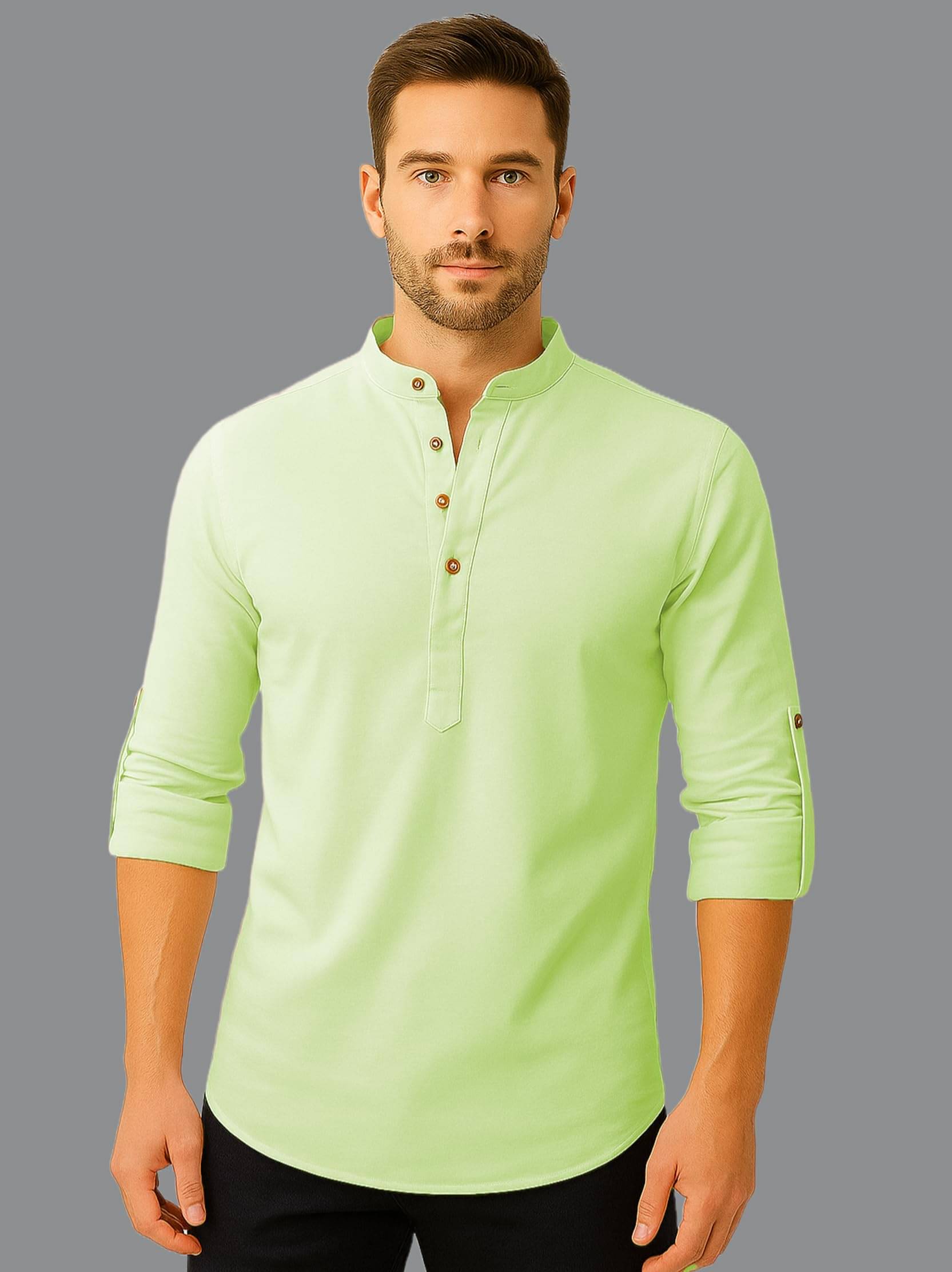     			UNI VIBE Sea Green Cotton Blend Men's Shirt Style Kurta ( Pack of 1 )