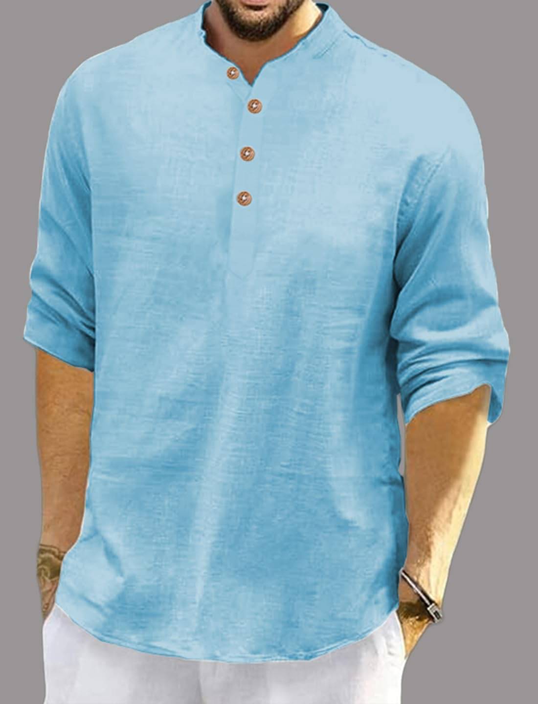 UNI VIBE Sky Blue Cotton Blend Men's Shirt Style Kurta ( Pack of 1 ) UNI VIBE Sky Blue Cotton Blend Men's Shirt Style Kurta ( Pack of 1 )